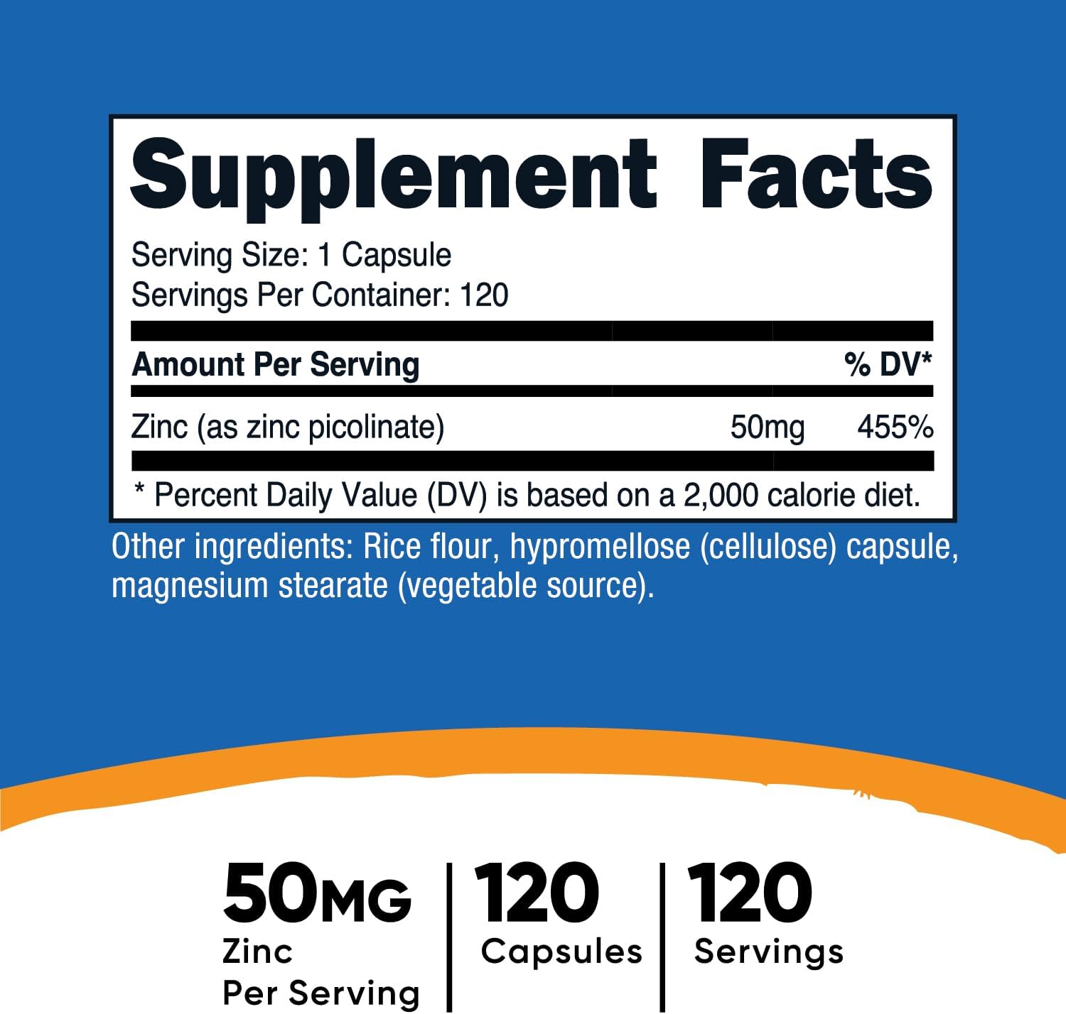 High Potency Zinc Picolinate Capsules - 50mg, 120 Vegetarian Capsules - Gluten Free & Non-GMO by Nutricost