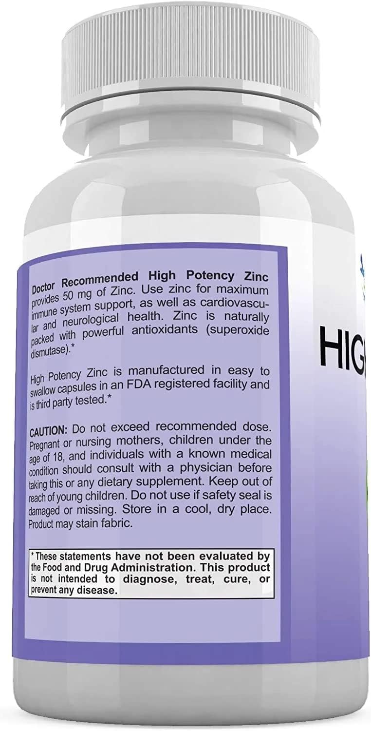 High Potency Zinc Picolinate Supplement 50mg - Doctor Recommended Immune Support for Adults and Kids - 360 Veggie Capsules - Well-Absorbed Zinc for Optimal Health