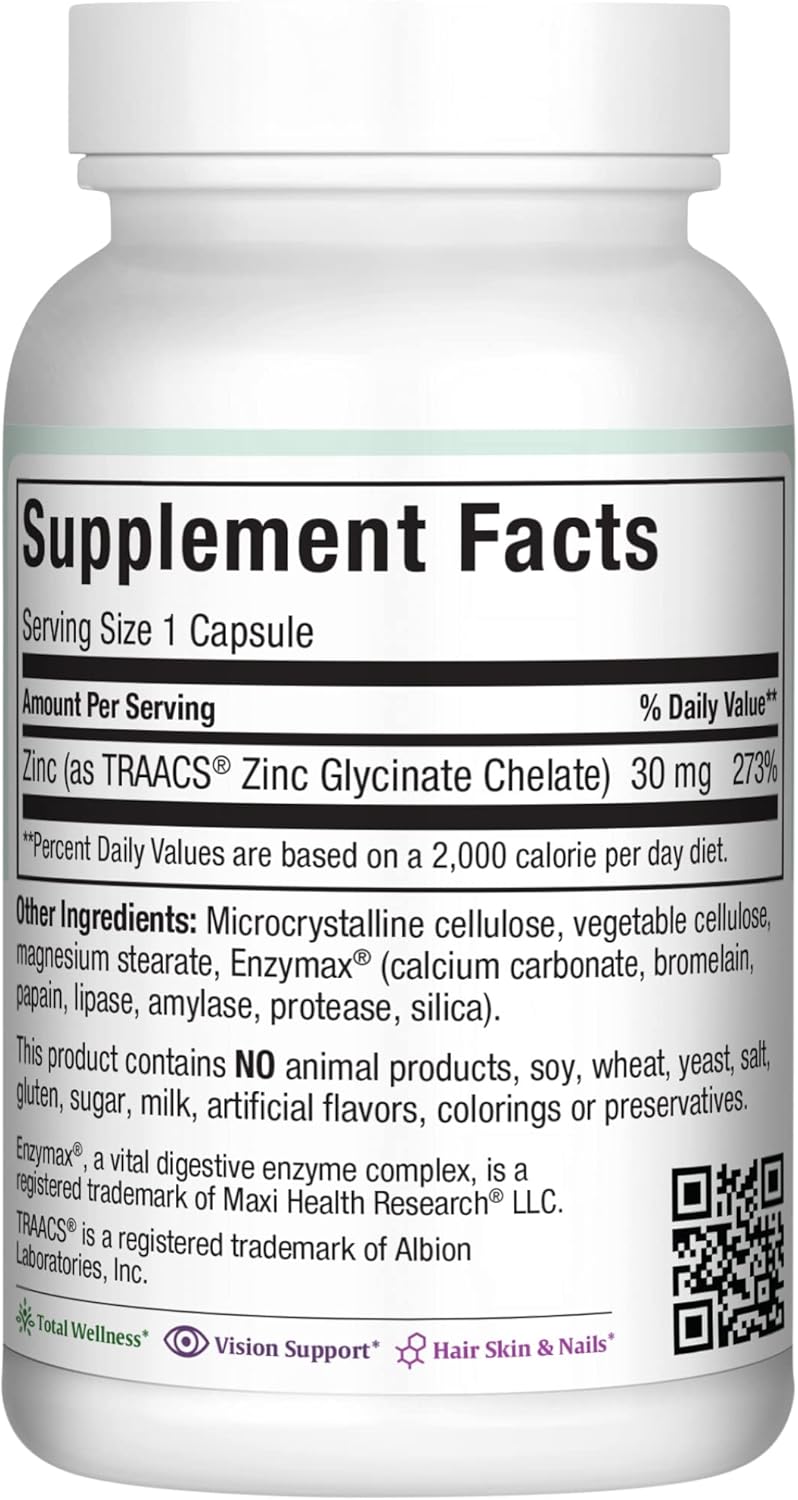 High Potency Zinc Vitamin with Enzymax for Enhanced Absorption - Immune Support Supplement for Adults - Chelated Zinc Capsules - Kosher & Made in USA - 100 Count