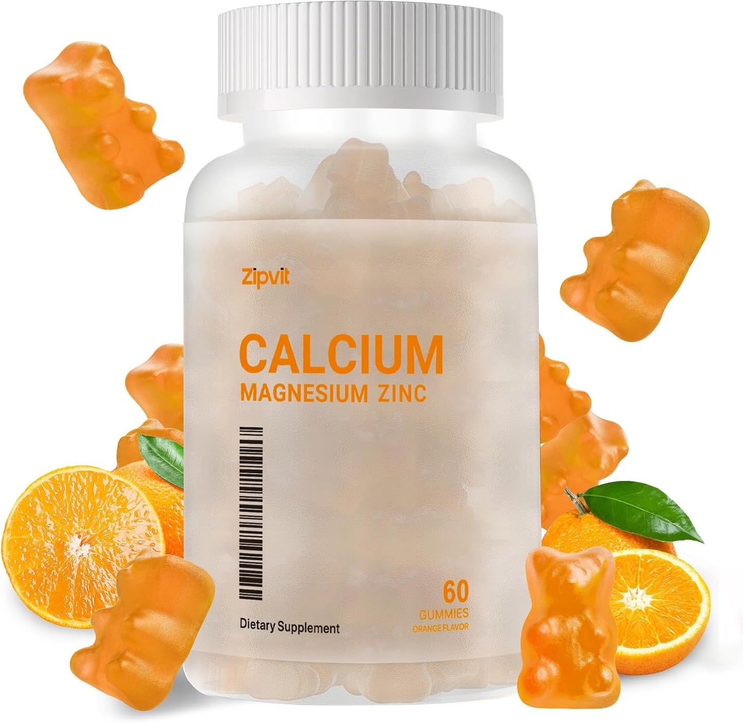 High Potency Zipvit Orange Gummies with Calcium, Magnesium, Zinc, Vitamin D3 & K2 for Enhanced Absorption - 60 Count