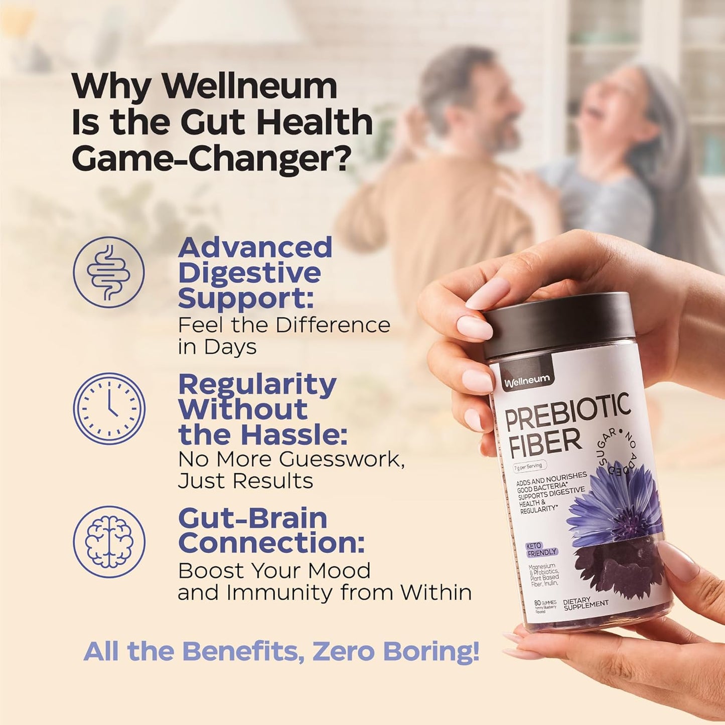 High Prebiotic Fiber Gummies for Digestive Health - Wellness Supplement with 7G Fiber per Serving - Beet FOS, Magnesium Citrate, Inulin, Probiotic - Sugar Free, Non-GMO - 160 Count