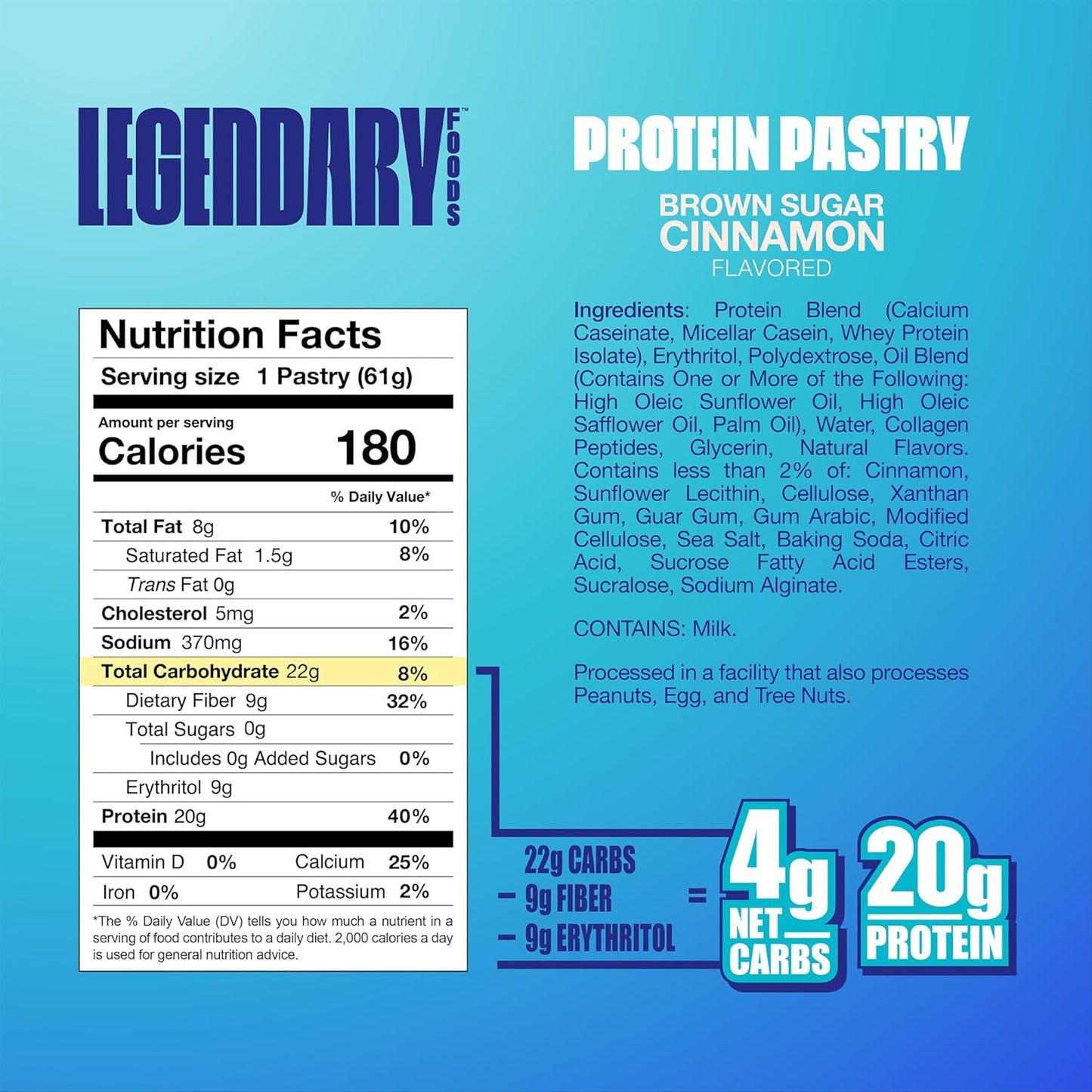 High Protein Brown Sugar Cinnamon Pastry Bars - 9-Pack Bundle, Keto Friendly, Gluten Free, No Sugar Added, Legendary Foods