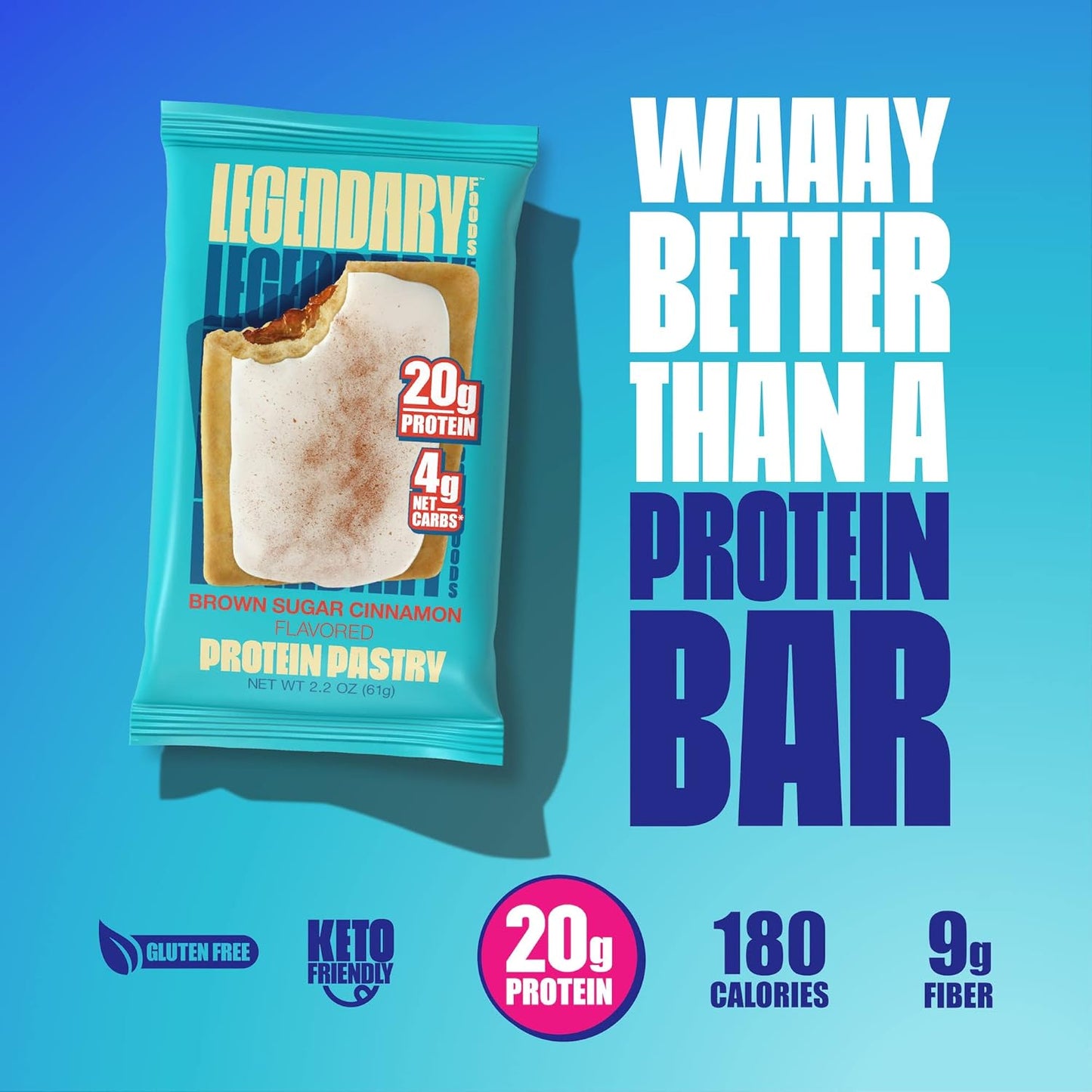 High Protein Brown Sugar Cinnamon Pastry Bars - 9-Pack Bundle, Keto Friendly, Gluten Free, No Sugar Added, Legendary Foods