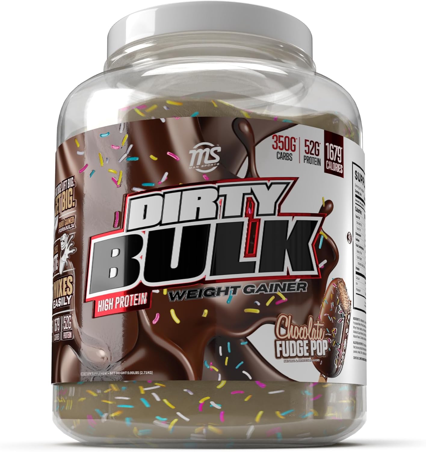 High Protein Chocolate Fudge Pop Weight Gainer Powder for Dirty Bulking - 52g Protein - Sportsman MAN Sports