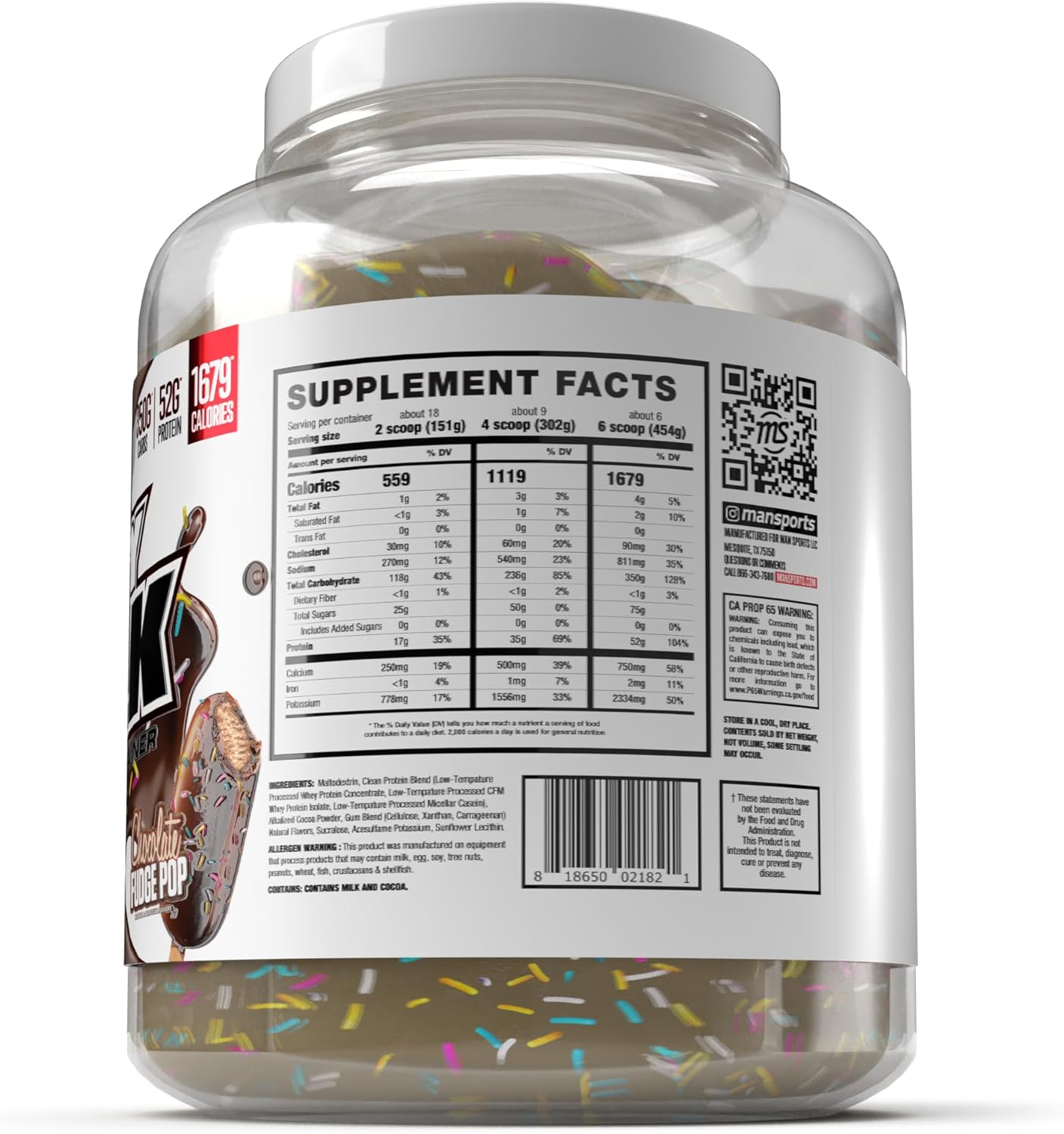 High Protein Chocolate Fudge Pop Weight Gainer Powder for Dirty Bulking - 52g Protein - Sportsman MAN Sports