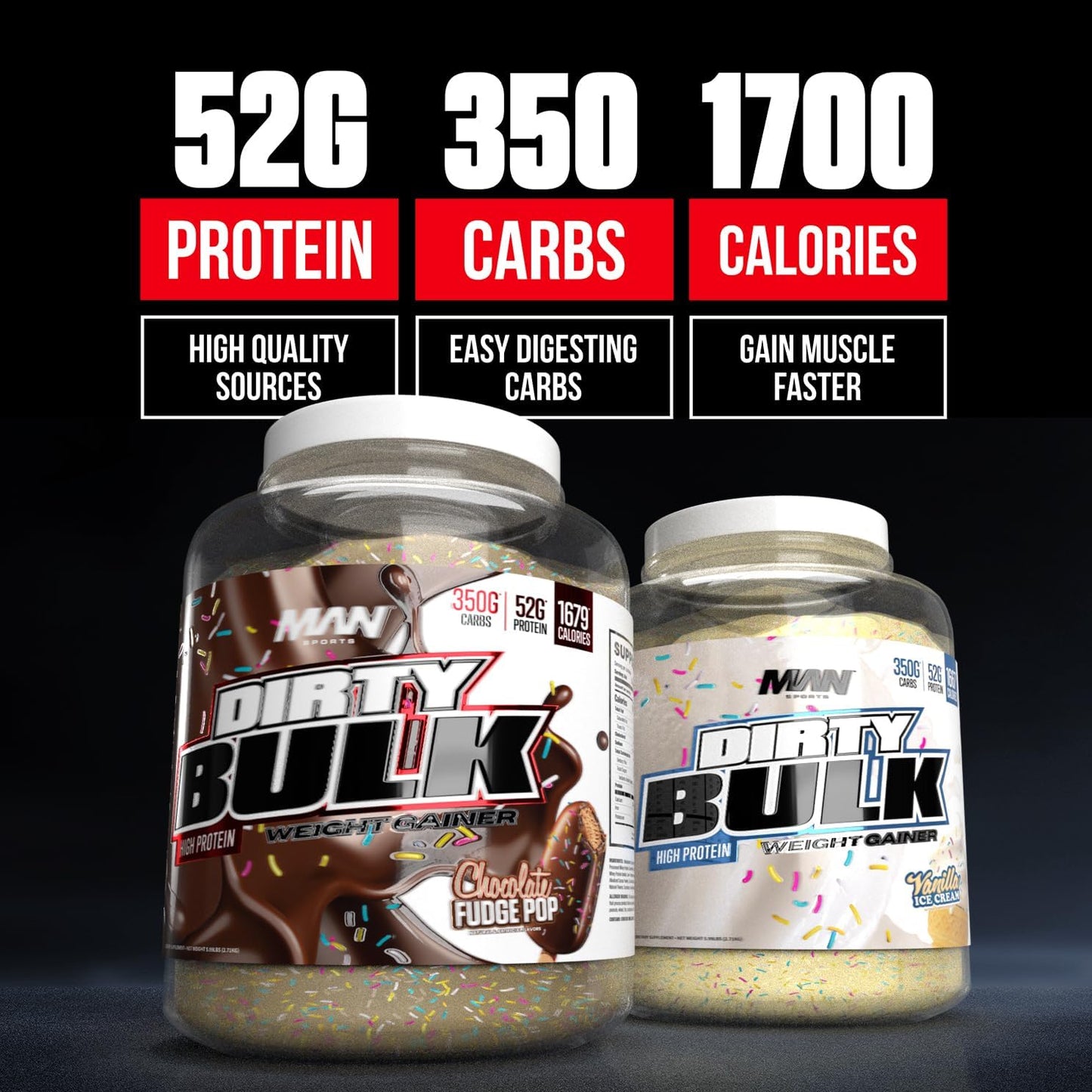 High Protein Chocolate Fudge Pop Weight Gainer Powder for Dirty Bulking - 52g Protein - Sportsman MAN Sports