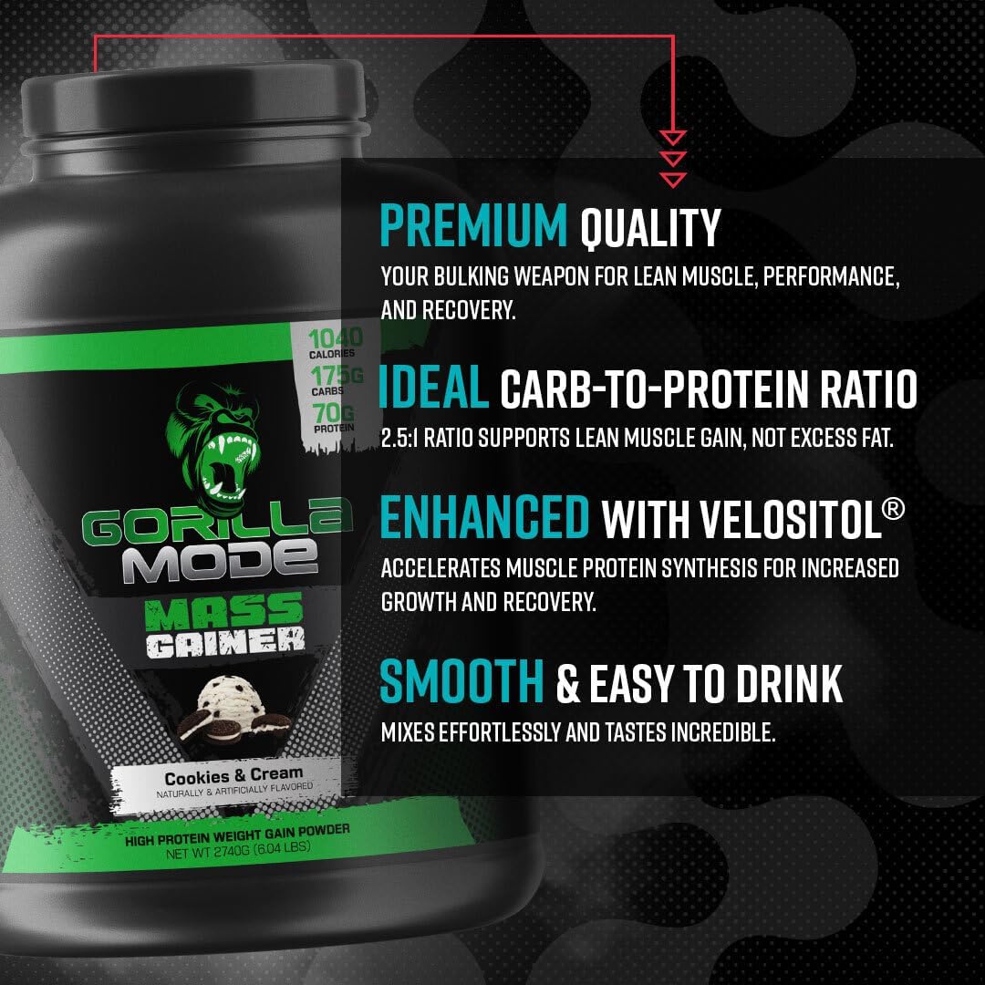 High Protein Chocolate Peanut Butter Mass Gainer Powder - 70g Protein, 1040 Calories, 175g Carbs - Weight Gain Supplement