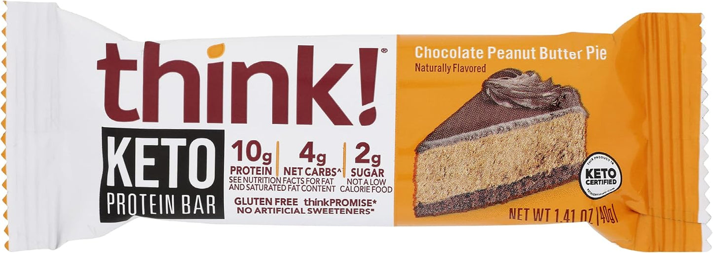 High Protein Chocolate Peanut Butter Pie Energy Bars - Gluten & Sugar Free, Whey Isolate, Keto Friendly (10 Pack)