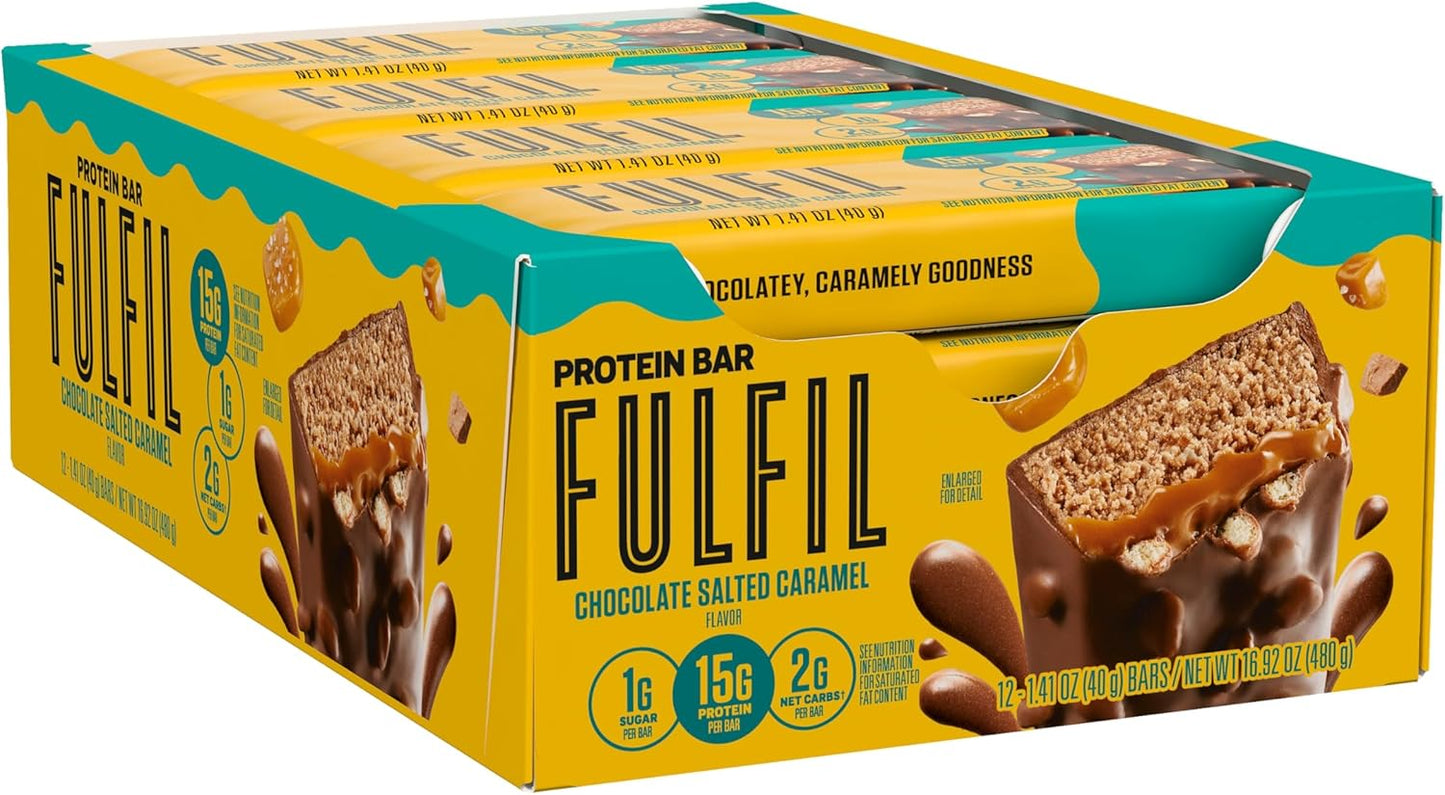 High Protein Chocolate Salted Caramel Snack Bars, 12 Count - FULFIL Brand, Pantry Staple