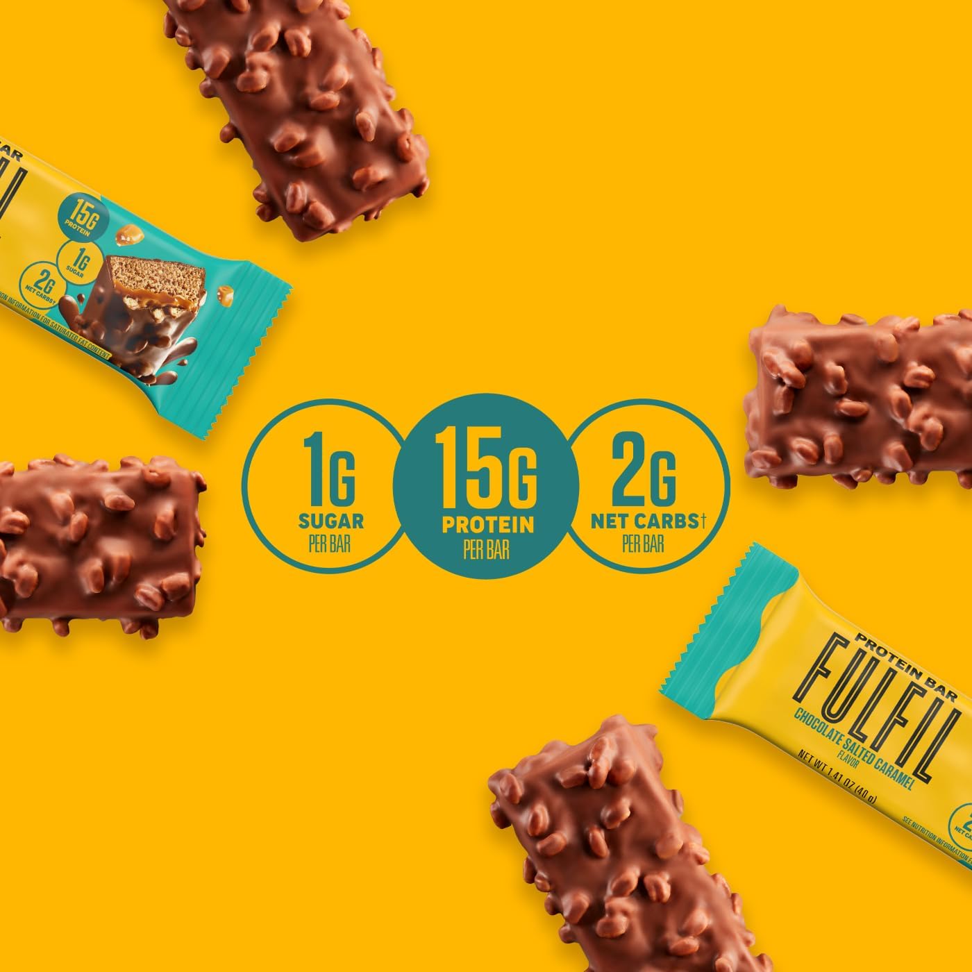 High Protein Chocolate Salted Caramel Snack Bars, 12 Count - FULFIL Brand, Pantry Staple