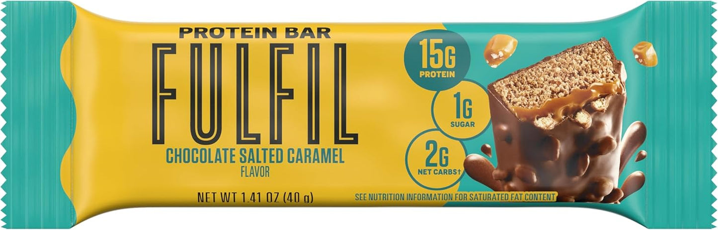 High Protein Chocolate Salted Caramel Snack Bars, 12 Count - FULFIL Brand, Pantry Staple