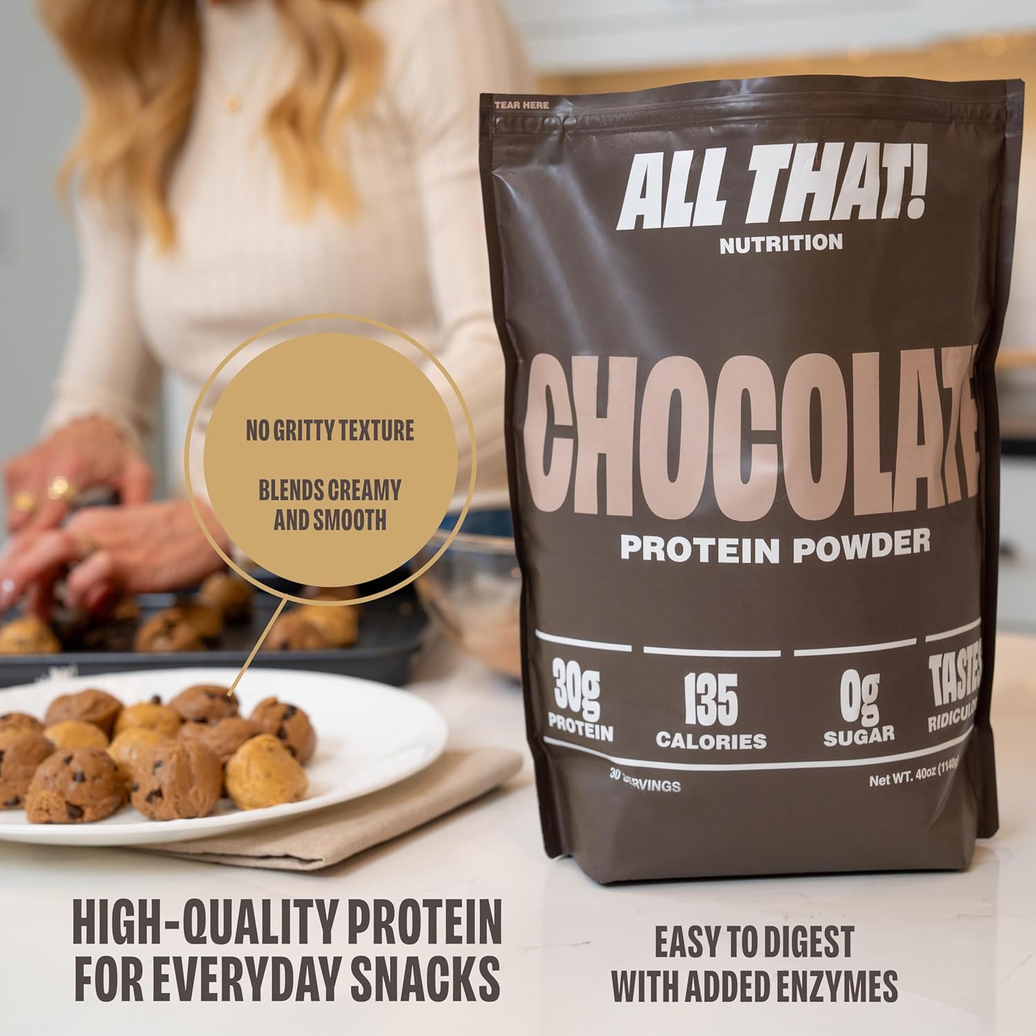 High-Protein Chocolate Whey Powder, Zero Sugar, Low Calorie, Gluten-Free, Soy-Free, 30 Servings