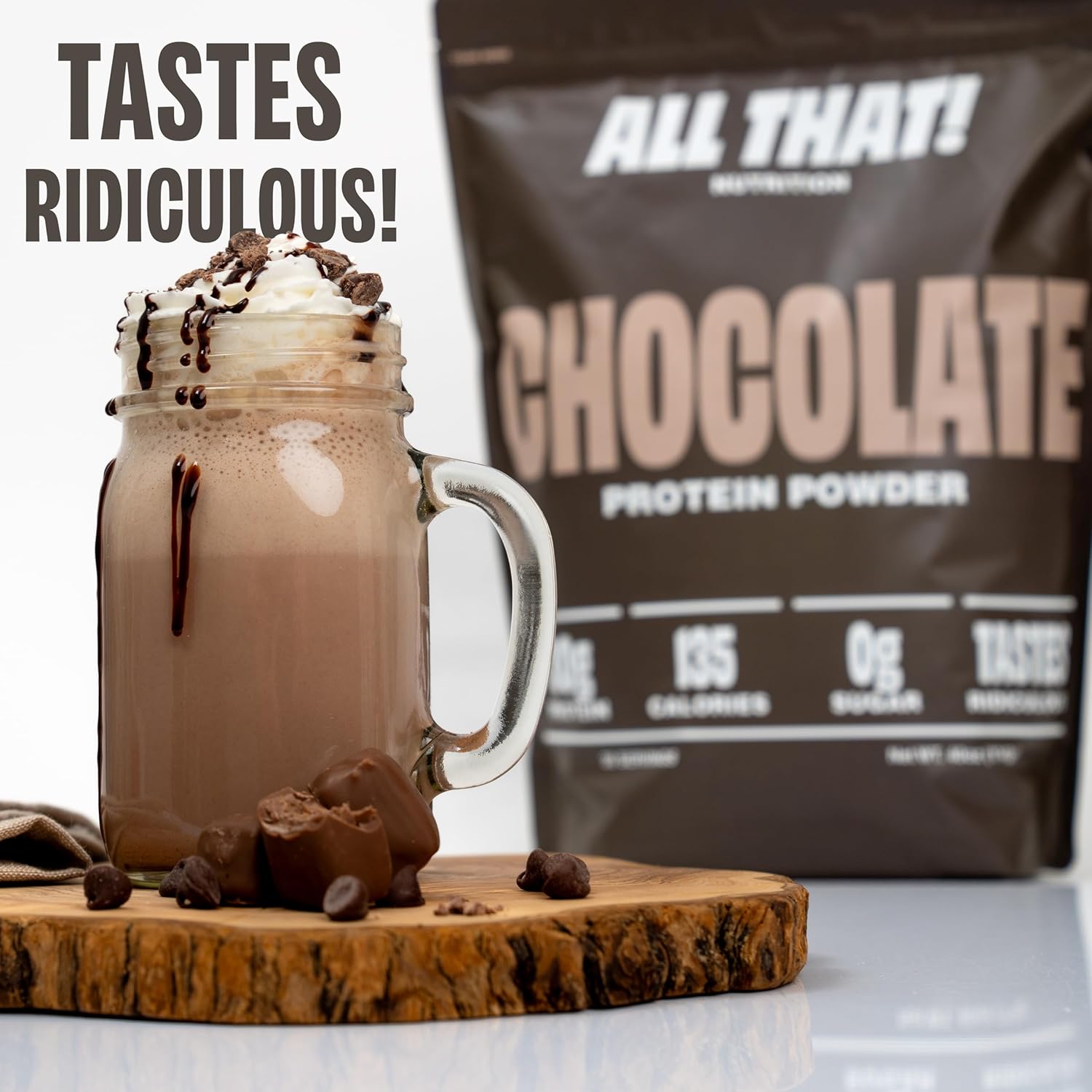 High-Protein Chocolate Whey Powder, Zero Sugar, Low Calorie, Gluten-Free, Soy-Free, 30 Servings