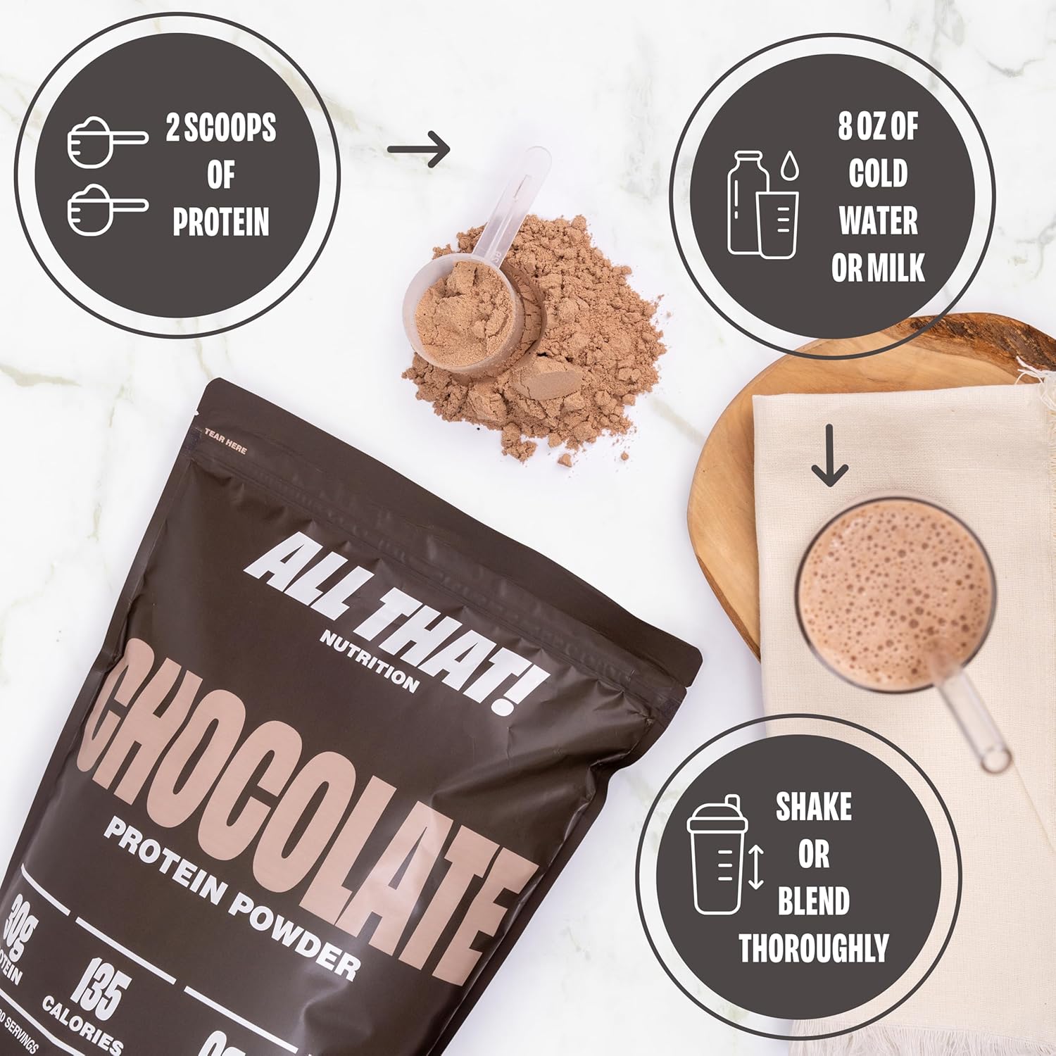 High-Protein Chocolate Whey Powder, Zero Sugar, Low Calorie, Gluten-Free, Soy-Free, 30 Servings