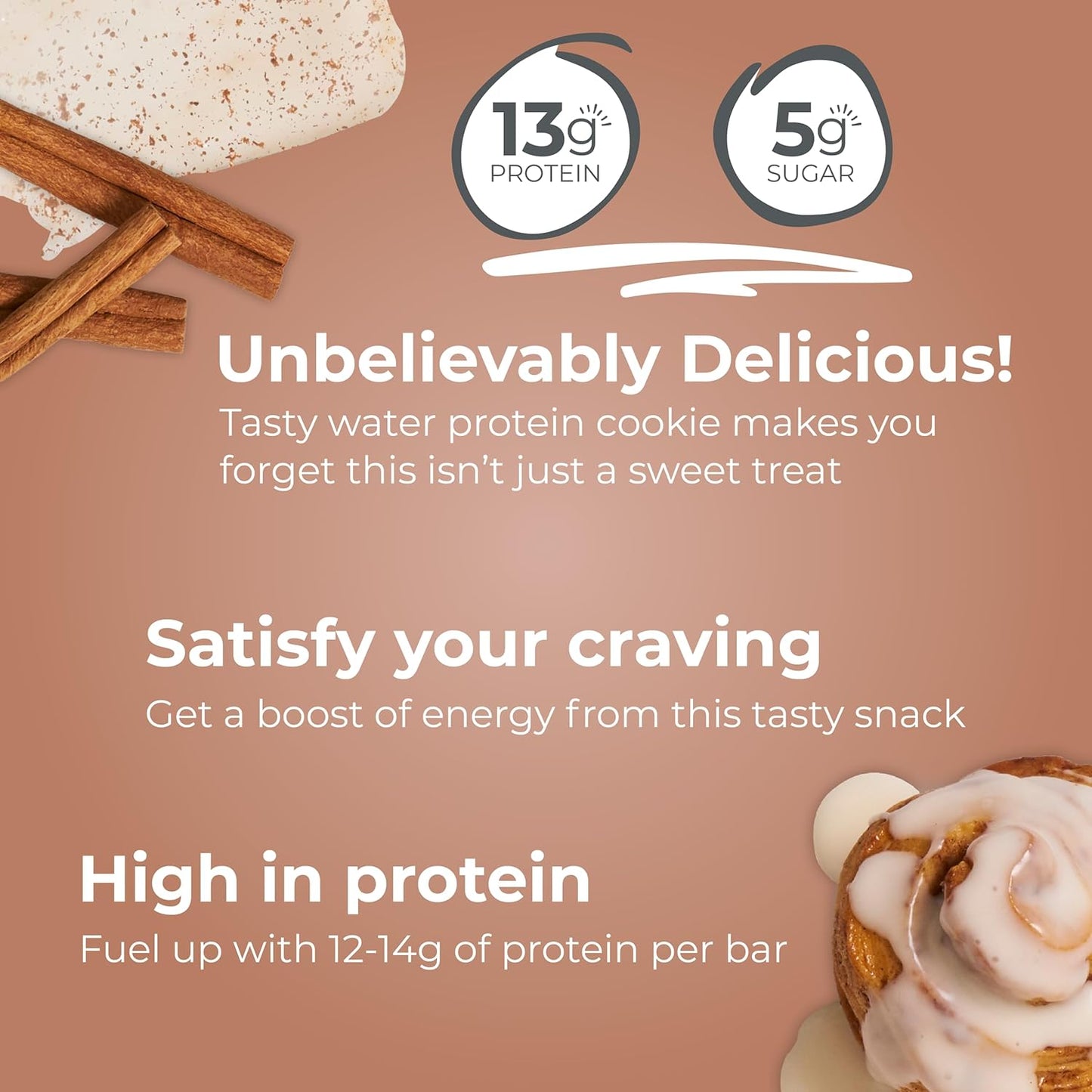 High Protein Cinnamon Roll Wafer Bars - 1.4 Ounce (12 Count) - Delicious Snacks with Power Crunch