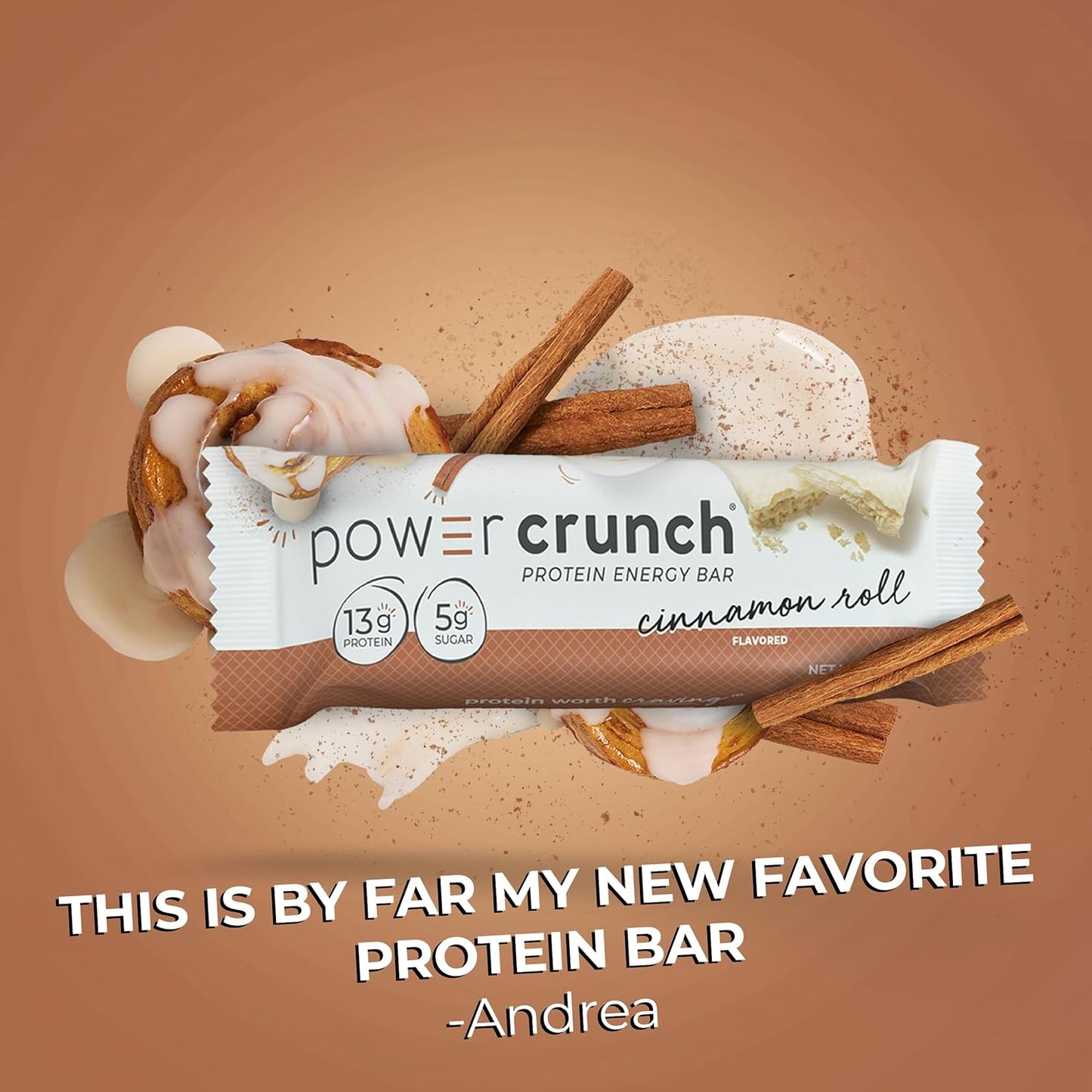 High Protein Cinnamon Roll Wafer Bars - 1.4 Ounce (12 Count) - Delicious Snacks with Power Crunch