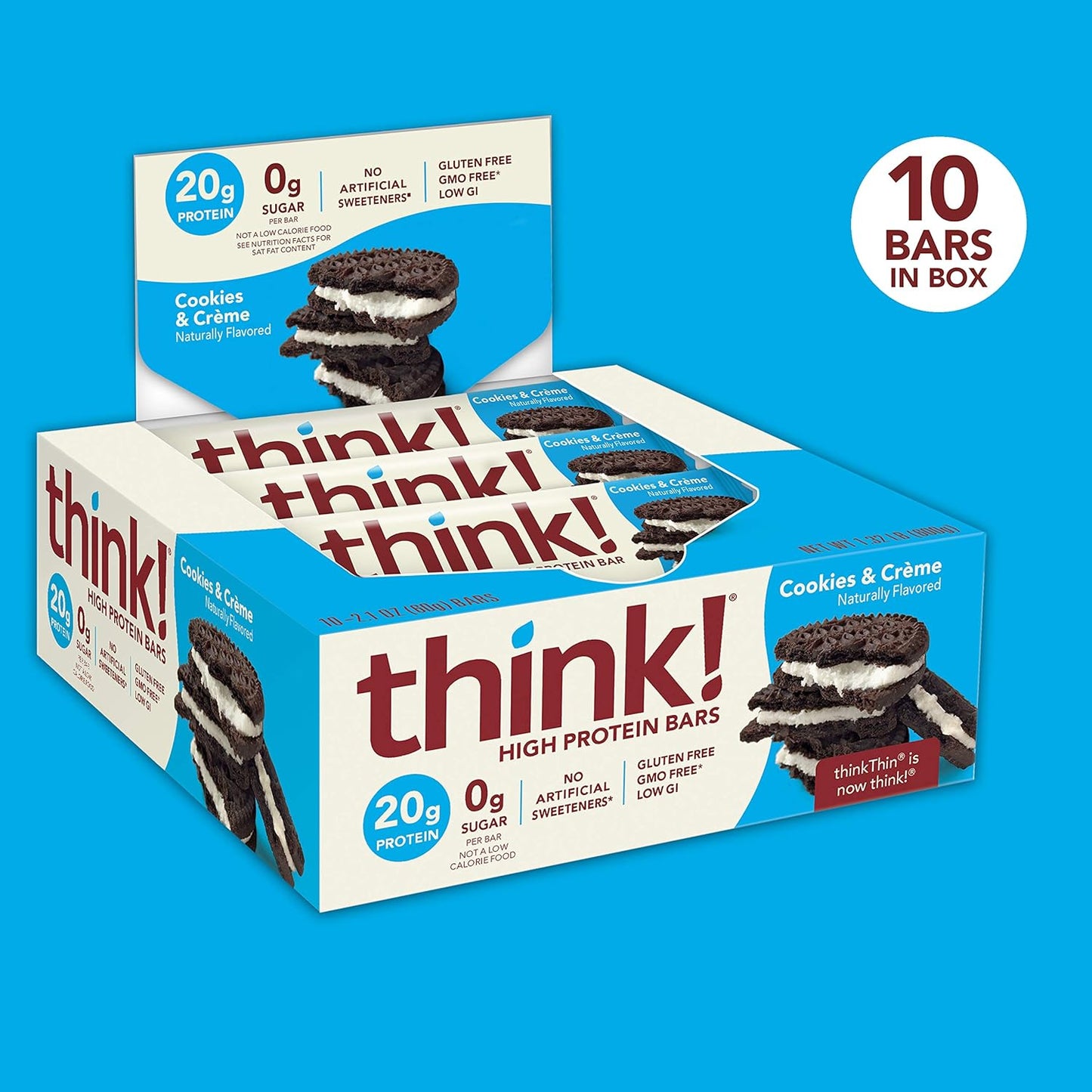High Protein Cookies and Crème Energy Bars - Gluten Free, Sugar Free, Whey Protein Isolate, 10 Count, Pack of 5