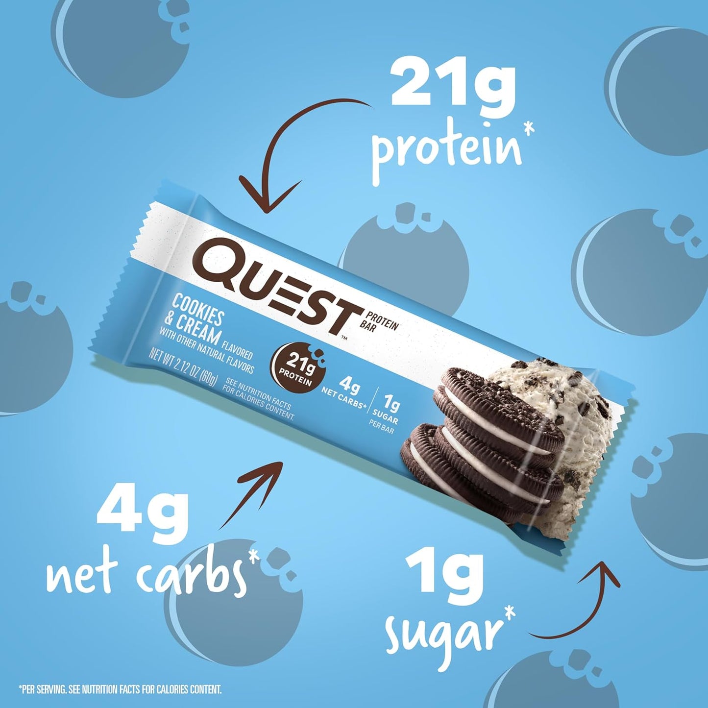 High Protein Cookies & Cream Bars, Low Net Carbs & Sugar, Gluten Free, Keto Friendly - Pack of 4