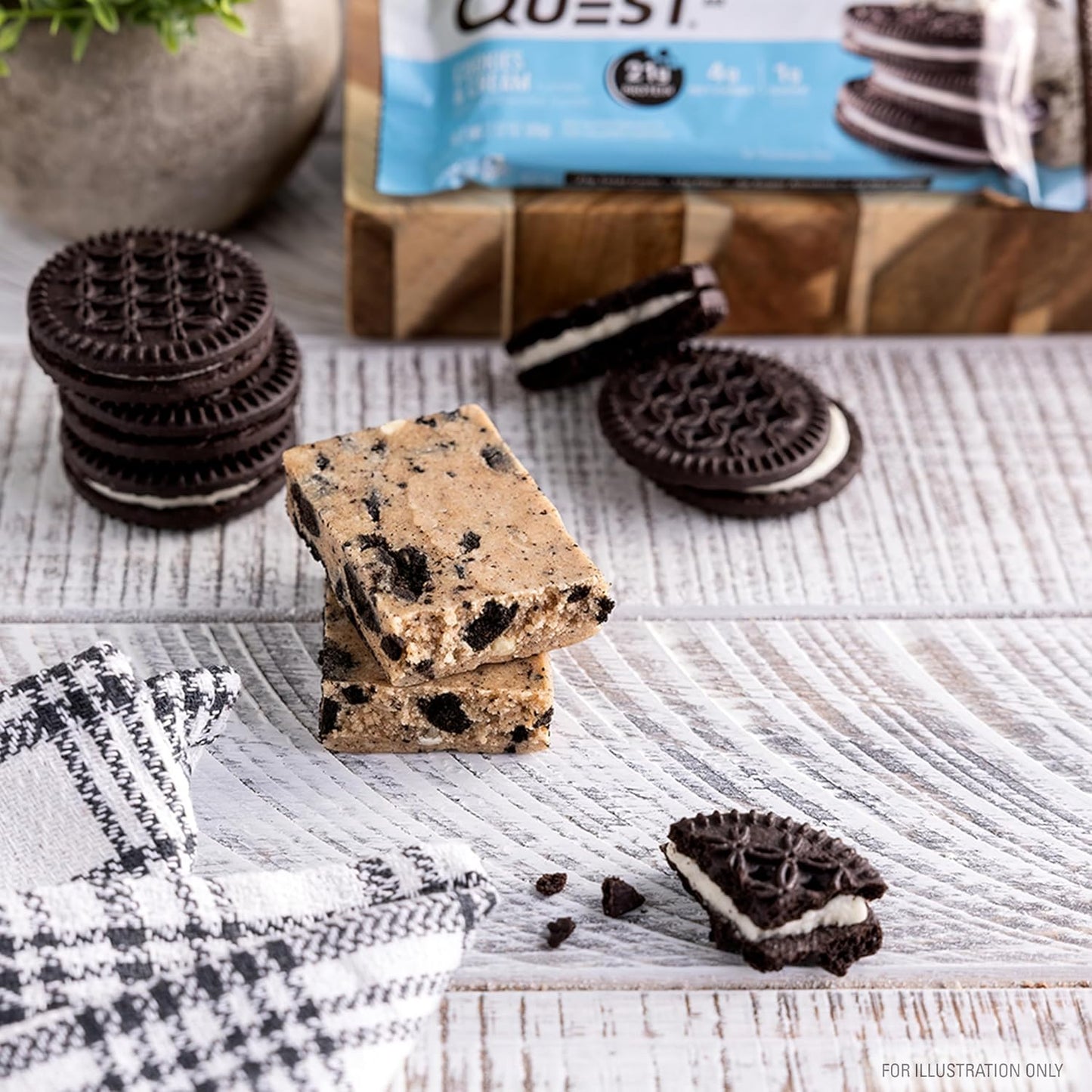 High Protein Cookies & Cream Bars, Low Net Carbs & Sugar, Gluten Free, Keto Friendly - Pack of 4