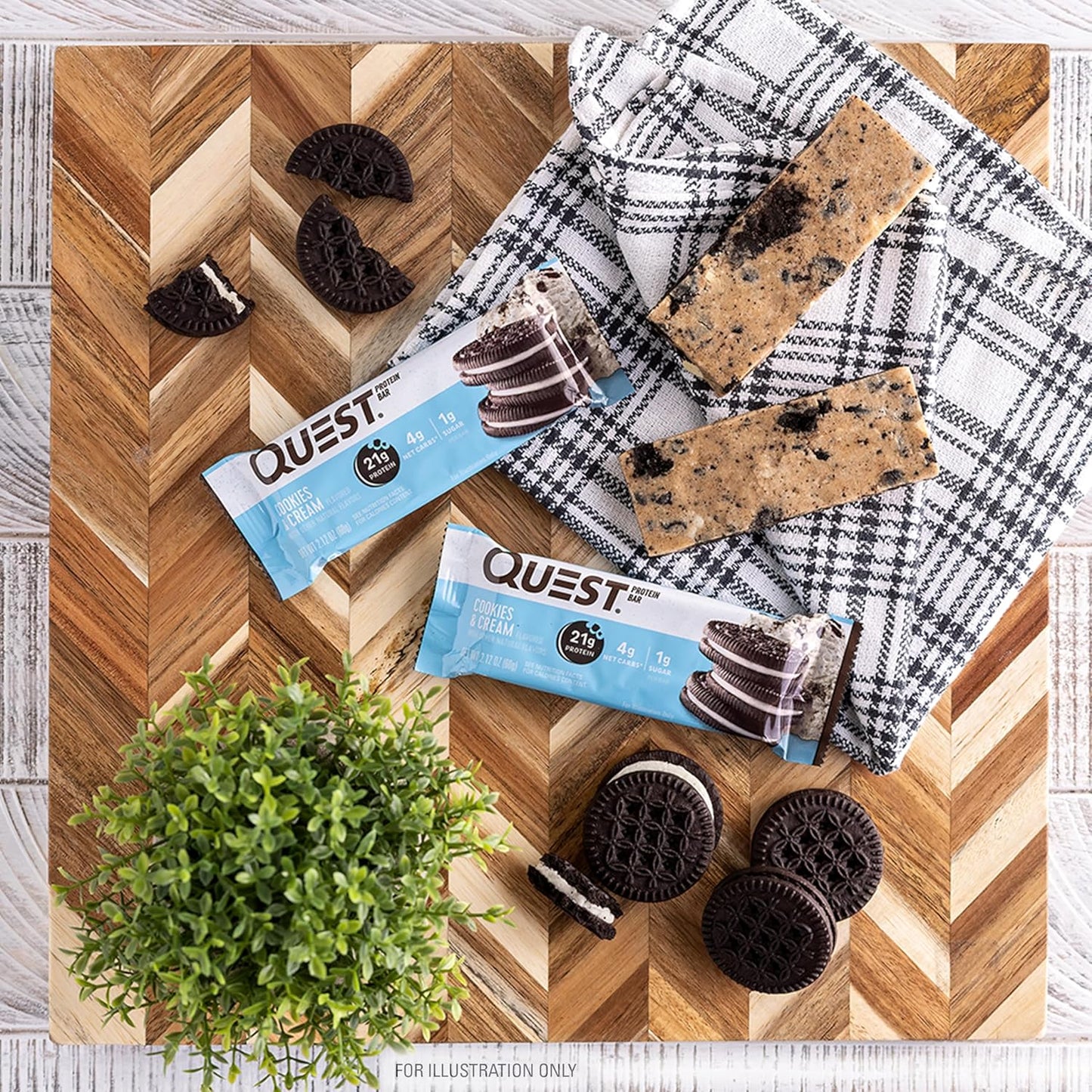 High Protein Cookies & Cream Bars, Low Net Carbs & Sugar, Gluten Free, Keto Friendly - Pack of 4