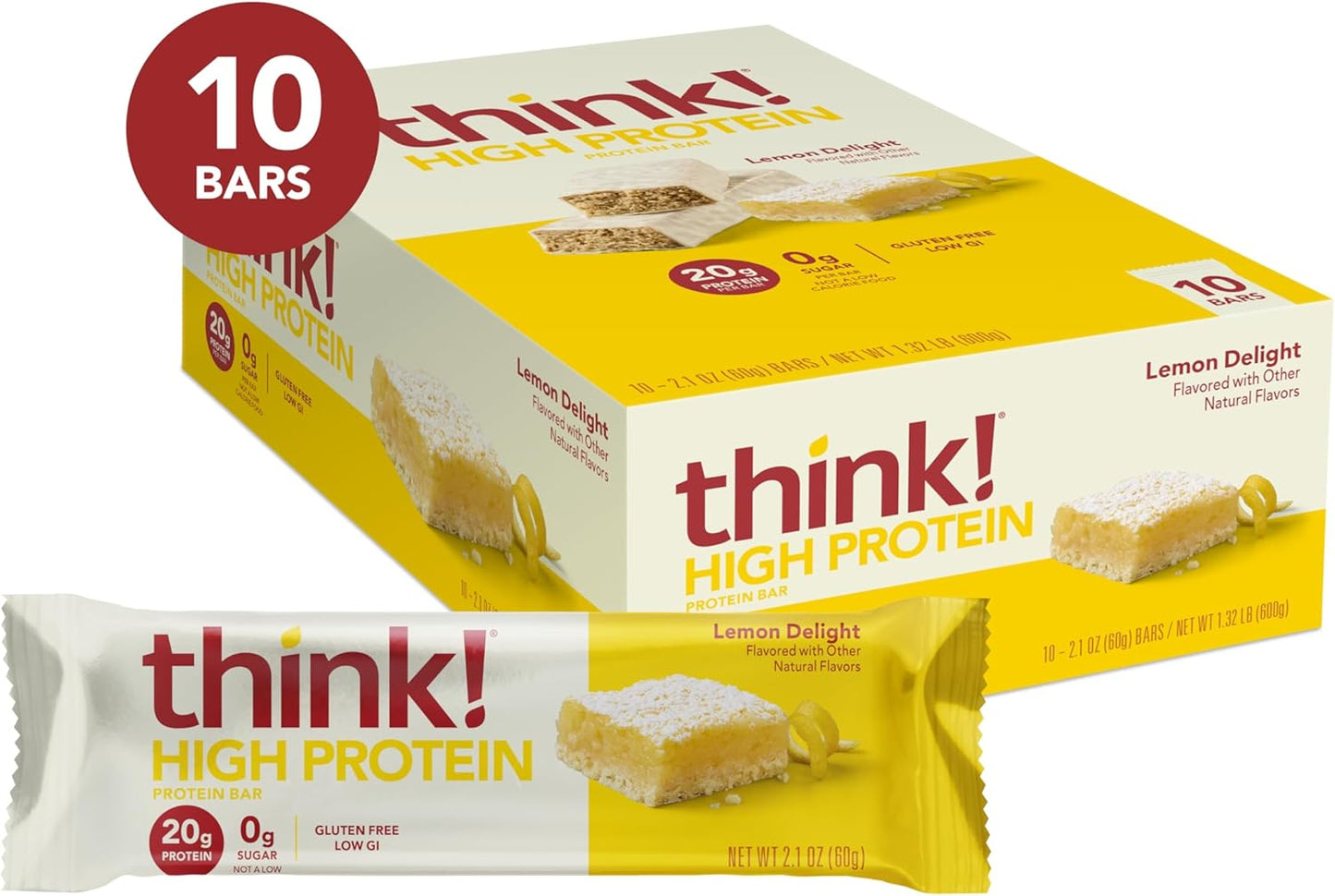 High Protein Lemon Delight Nutrition Bars - Gluten Free & Kosher Friendly - 10 Count Pack, 2.1 Oz Bars