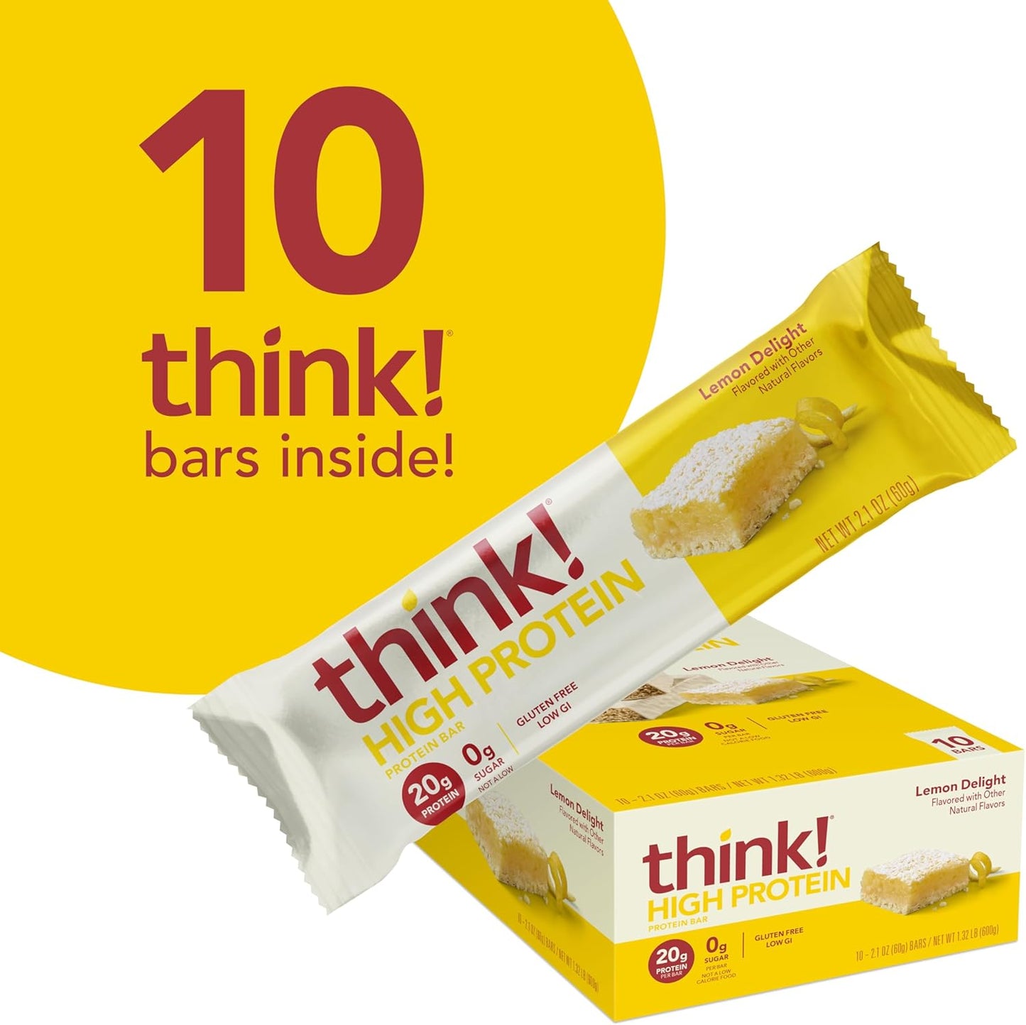 High Protein Lemon Delight Nutrition Bars - Gluten Free & Kosher Friendly - 10 Count Pack, 2.1 Oz Bars