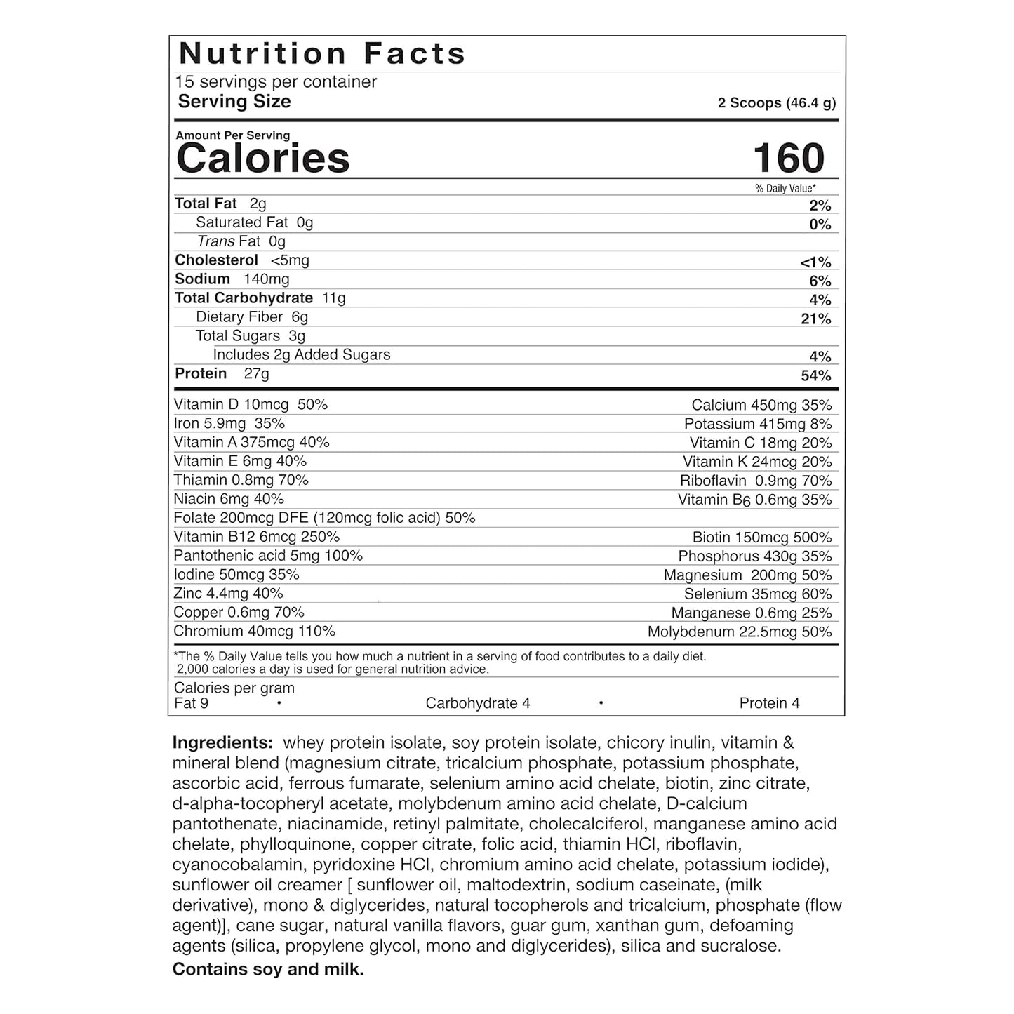 High Protein Meal Replacement Shake for Post-Bariatric Surgery Patients - Vanilla Bean, 27g Protein, 6g Fiber - 15 Servings