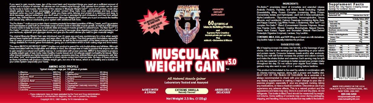 High Protein Muscle Building Supplement: Healthy 'N Fit Muscular Weight Gain v3.0- Natural Vanilla (2.5lb) by America's Top Supplement Brand