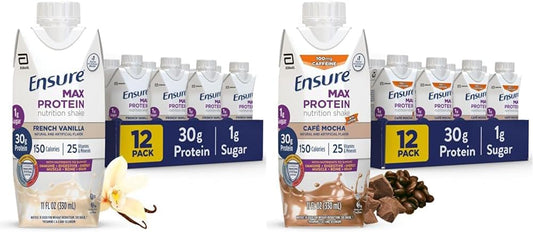 High Protein Nutrition Shake Bundle - 30g Protein, 1g Sugar, French Vanilla & Cafe Mocha Flavors - 11 fl oz (Pack of 12)