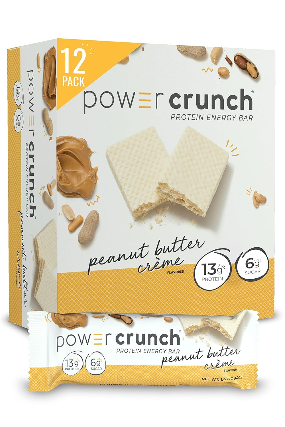 High Protein Peanut Butter Crème Wafer Bars, 1.4 oz (12 Count) - Delicious Power Crunch Snacks