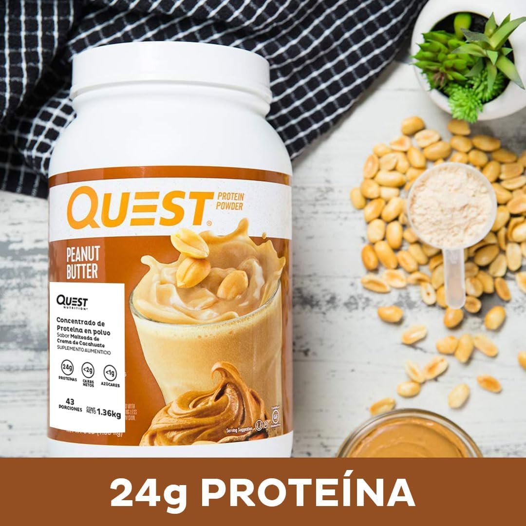 High Protein Peanut Butter Powder by Quest Nutrition - 23g Protein, 1g Sugar, Low Carb, Gluten Free - 3lb, 43 Servings