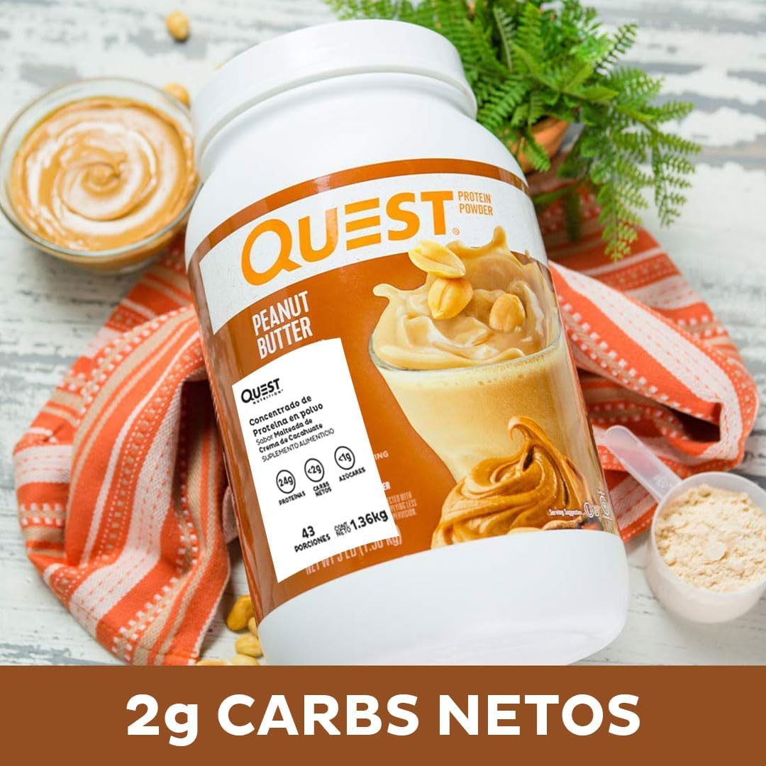 High Protein Peanut Butter Powder by Quest Nutrition - 23g Protein, 1g Sugar, Low Carb, Gluten Free - 3lb, 43 Servings