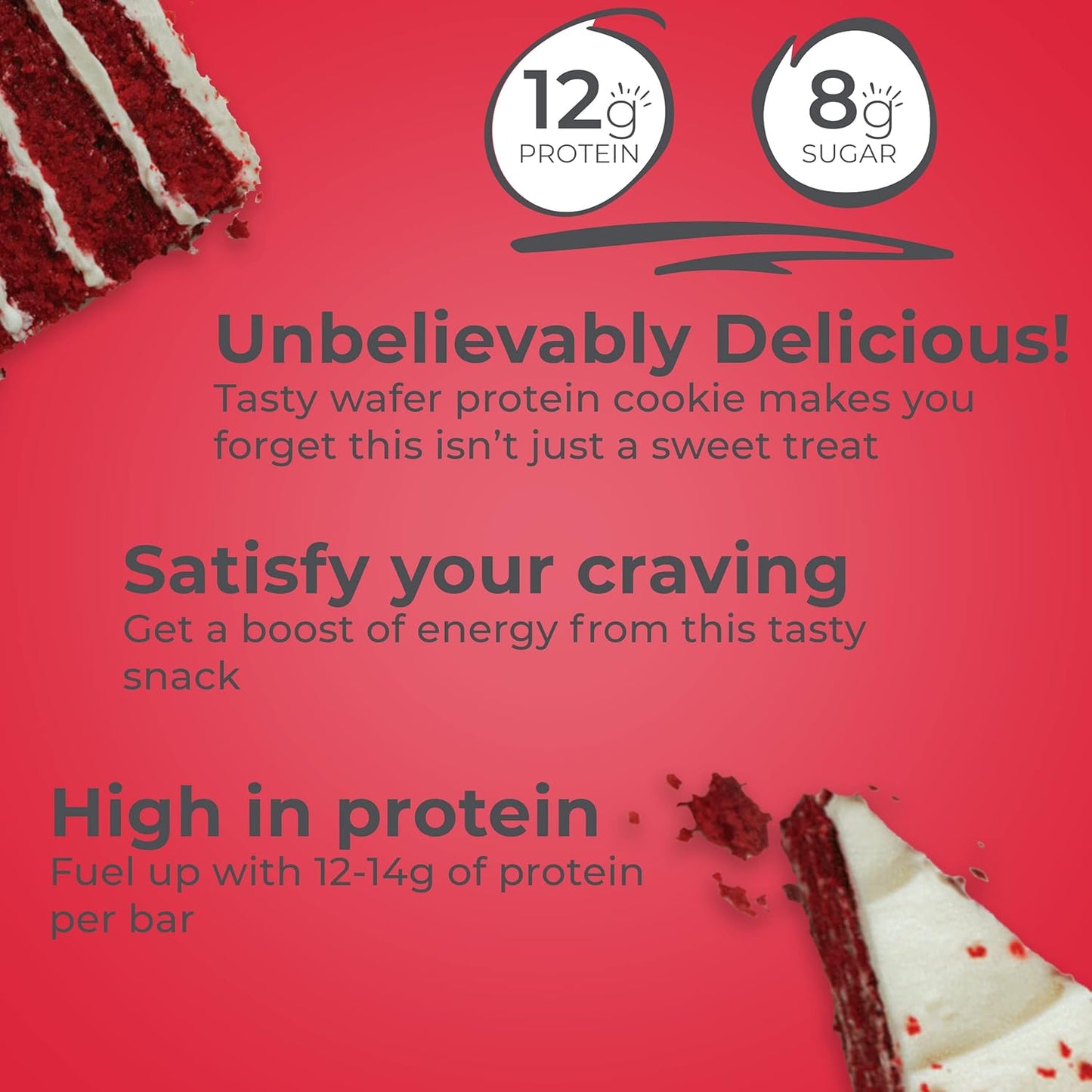 High Protein Red Velvet Wafer Bars, Delicious Snacks (12 Count) - Power Crunch