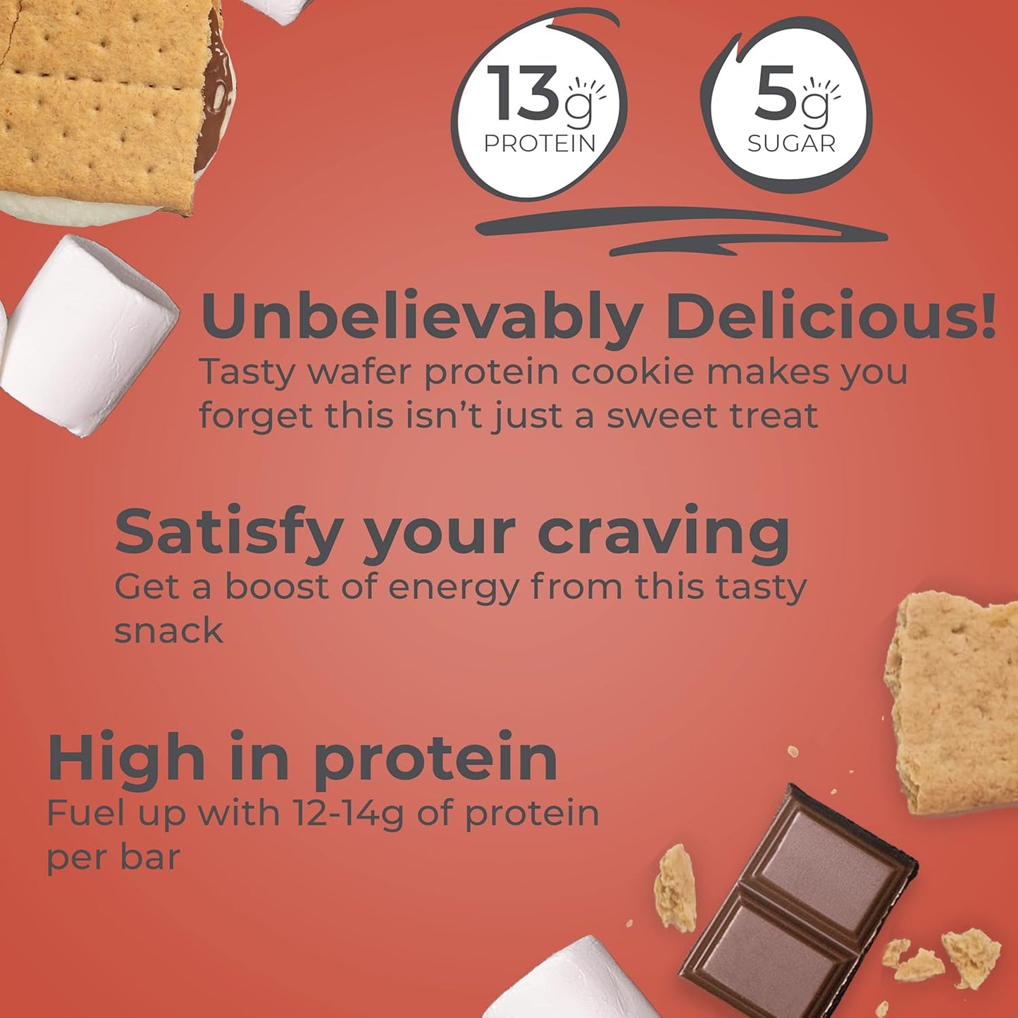 High Protein S'Mores Wafer Bars, Delicious Power Crunch Snacks, 1.4 oz Each (12 Pack)