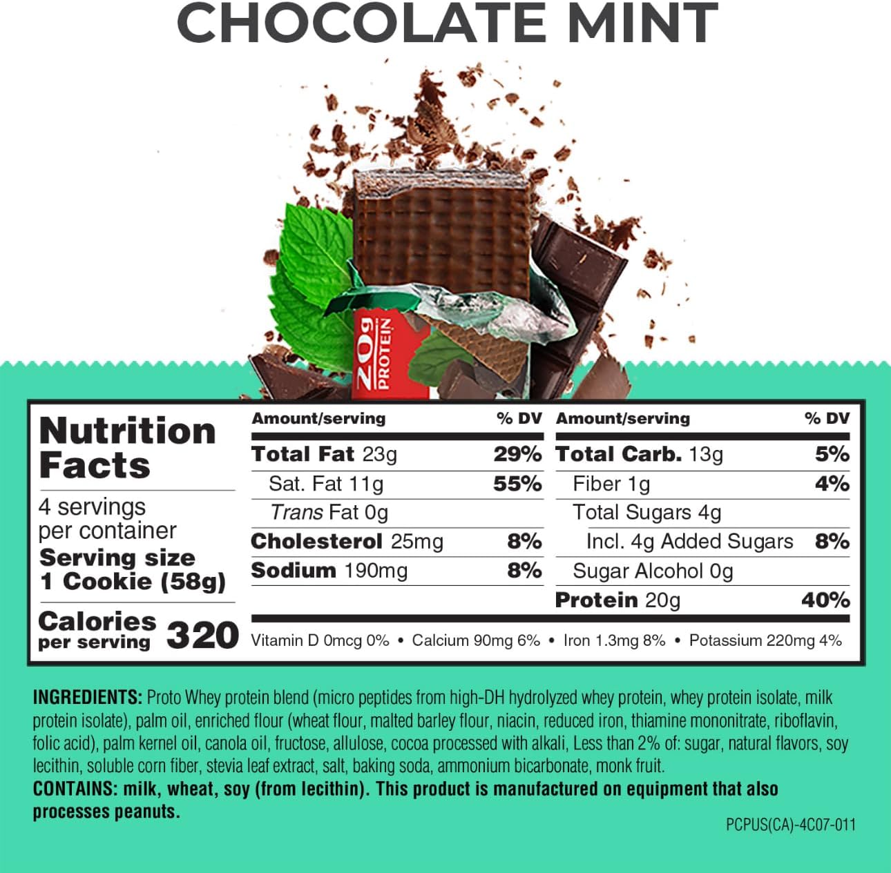 High Protein Snack: Power Crunch PRO Protein Wafer Bars, Chocolate Mint Flavor, 2.0 Ounce (4 Count)