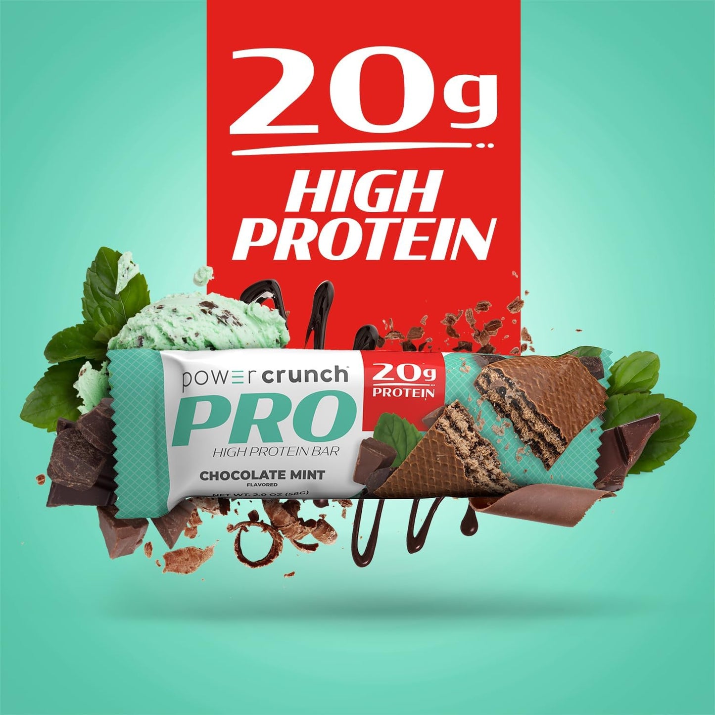 High Protein Snack: Power Crunch PRO Protein Wafer Bars, Chocolate Mint Flavor, 2.0 Ounce (4 Count)