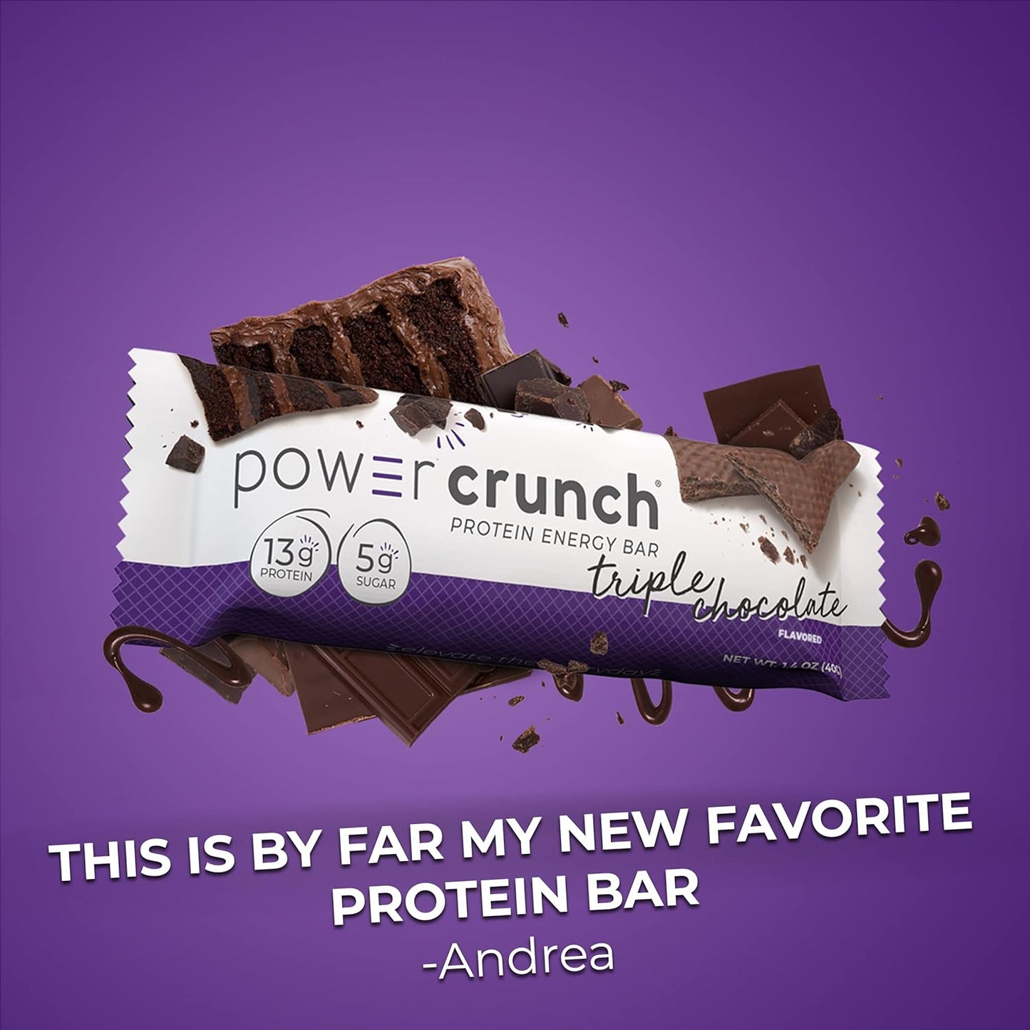 High Protein Triple Chocolate Power Crunch Wafer Bars - 12 Pack, 1.4 oz Delicious Snacks
