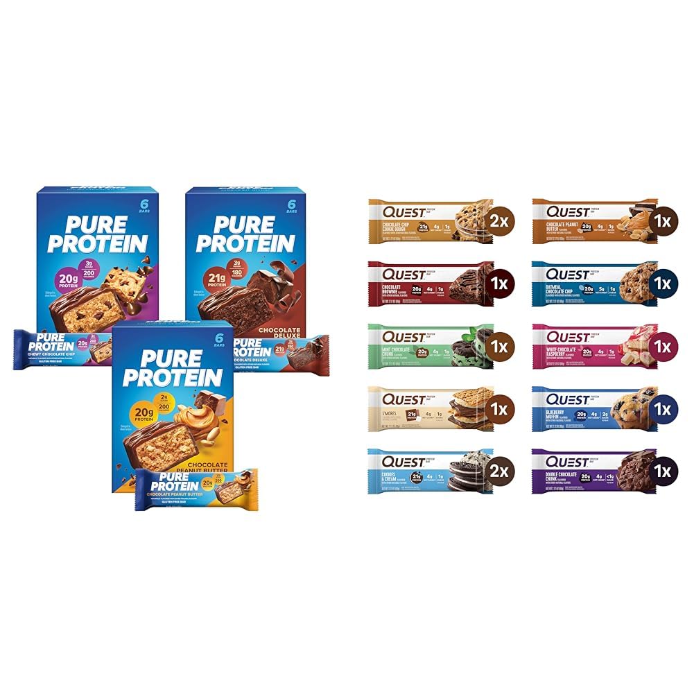 High Protein Variety Pack: 30 Bars, Gluten Free, Pure Protein & Quest Nutrition