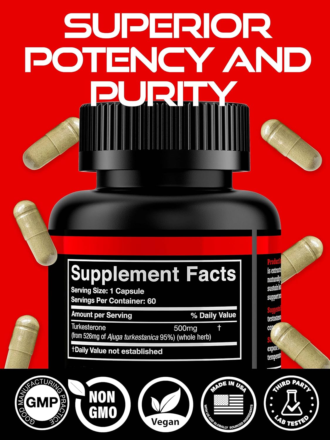 High Purity Black Forest Turkesterone Capsules - 95% Extract, 2-Month Supply, 500mg - Boost Strength & Muscle Growth like Ecdysterone
