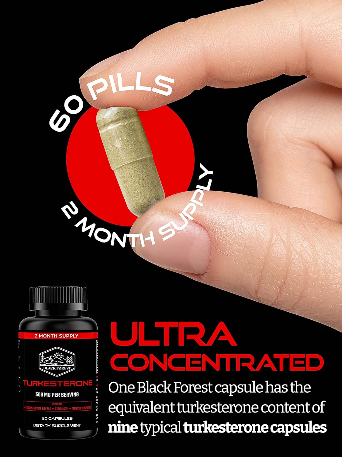 High Purity Black Forest Turkesterone Capsules - 95% Extract, 2-Month Supply, 500mg - Boost Strength & Muscle Growth like Ecdysterone
