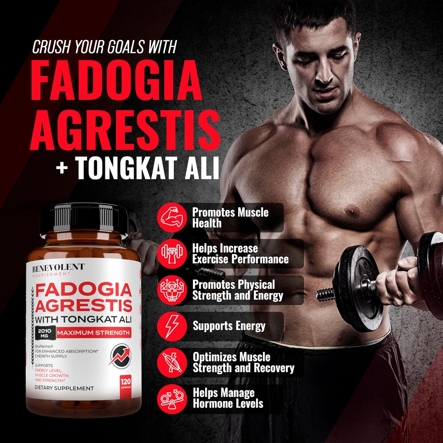 High Purity Fadogia Agrestis 1500mg Supplement with BioPerine® & Tongkat Ali - Boost Stamina, Muscle Growth, Drive - 120 Capsules