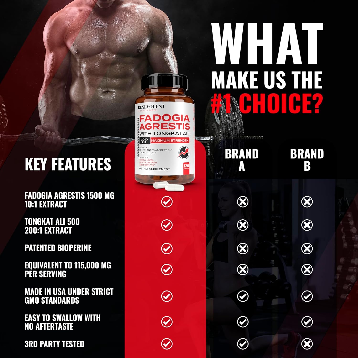 High Purity Fadogia Agrestis 1500mg Supplement with BioPerine® & Tongkat Ali - Boost Stamina, Muscle Growth, Drive - 120 Capsules