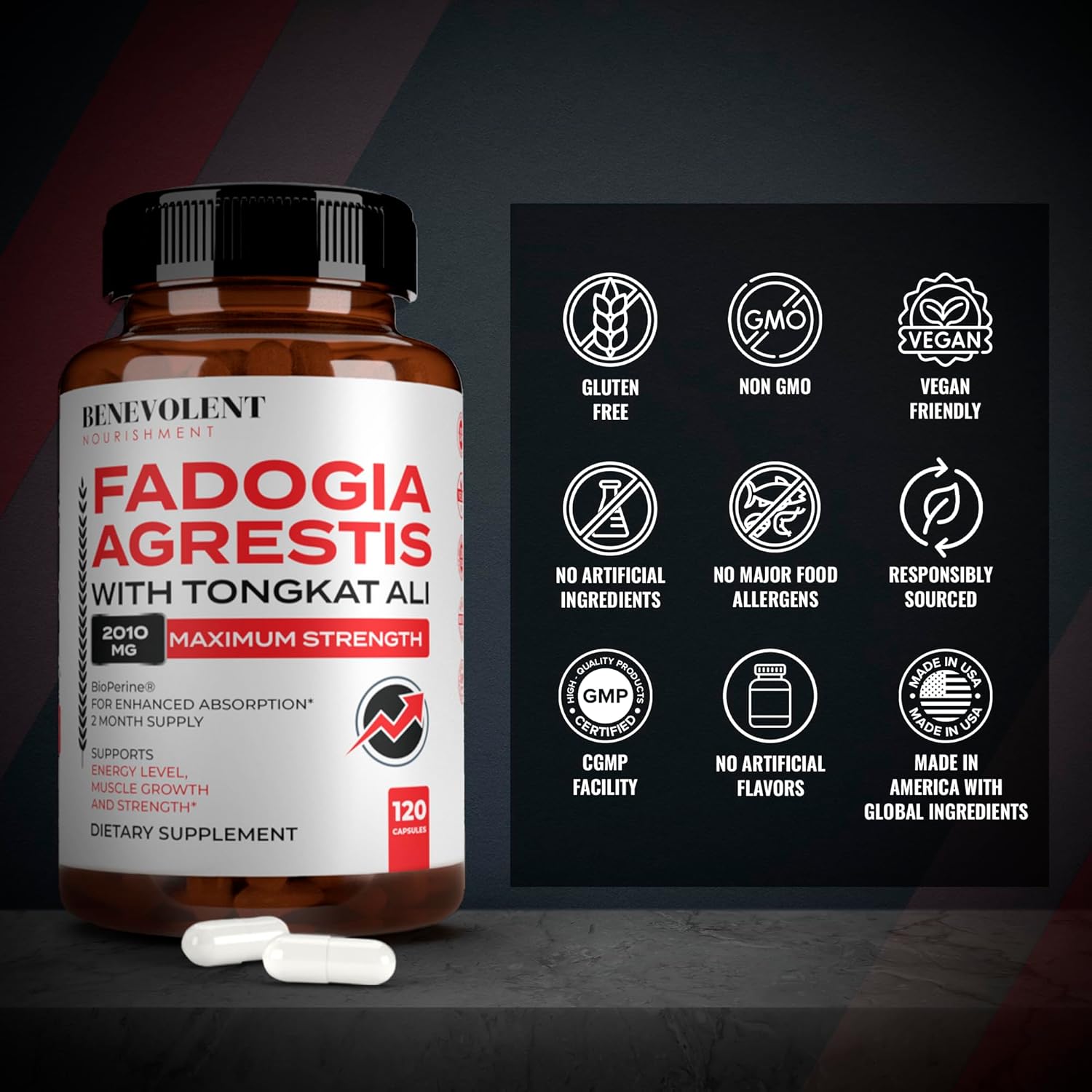 High Purity Fadogia Agrestis 1500mg Supplement with BioPerine® & Tongkat Ali - Boost Stamina, Muscle Growth, Drive - 120 Capsules