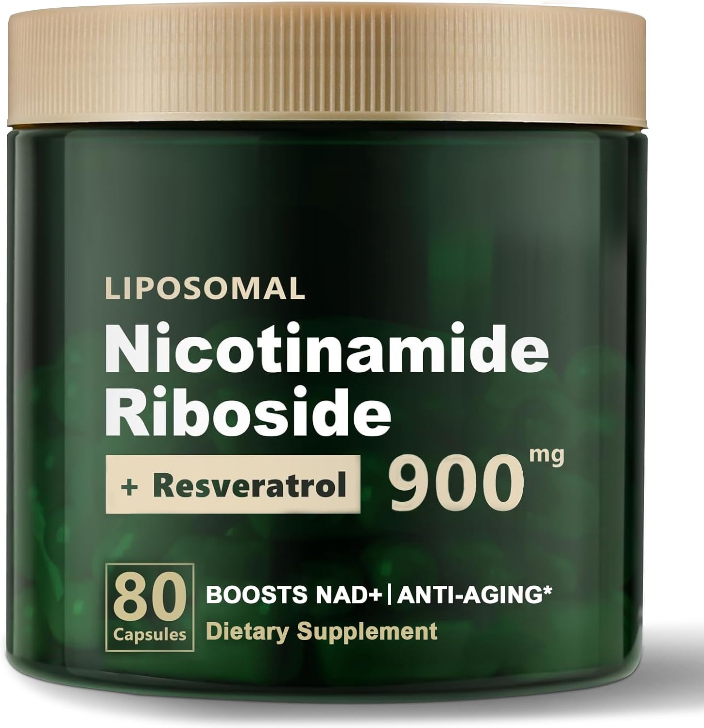 High Purity Liposomal NAD+ Supplement with Nicotinamide Riboside, Resveratrol, and Quercetin - 900mg Capsules for Energy and Focus