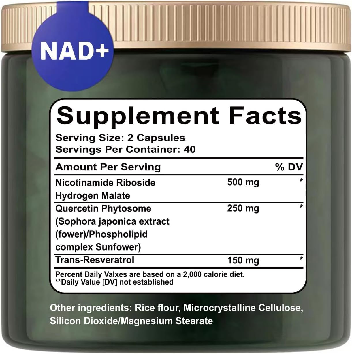 High Purity Liposomal NAD+ Supplement with Nicotinamide Riboside, Resveratrol, and Quercetin - 900mg Capsules for Energy and Focus
