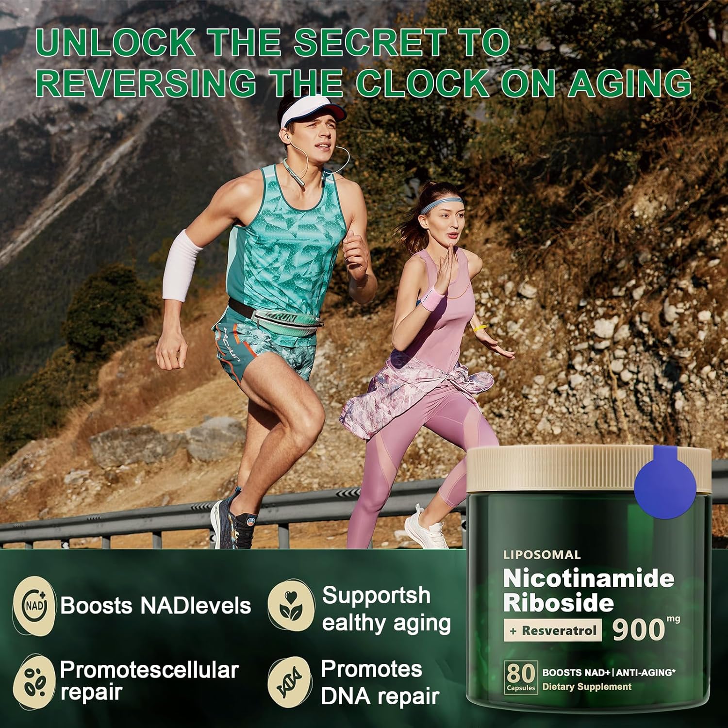 High Purity Liposomal NAD+ Supplement with Nicotinamide Riboside, Resveratrol, and Quercetin - 900mg Capsules for Energy and Focus