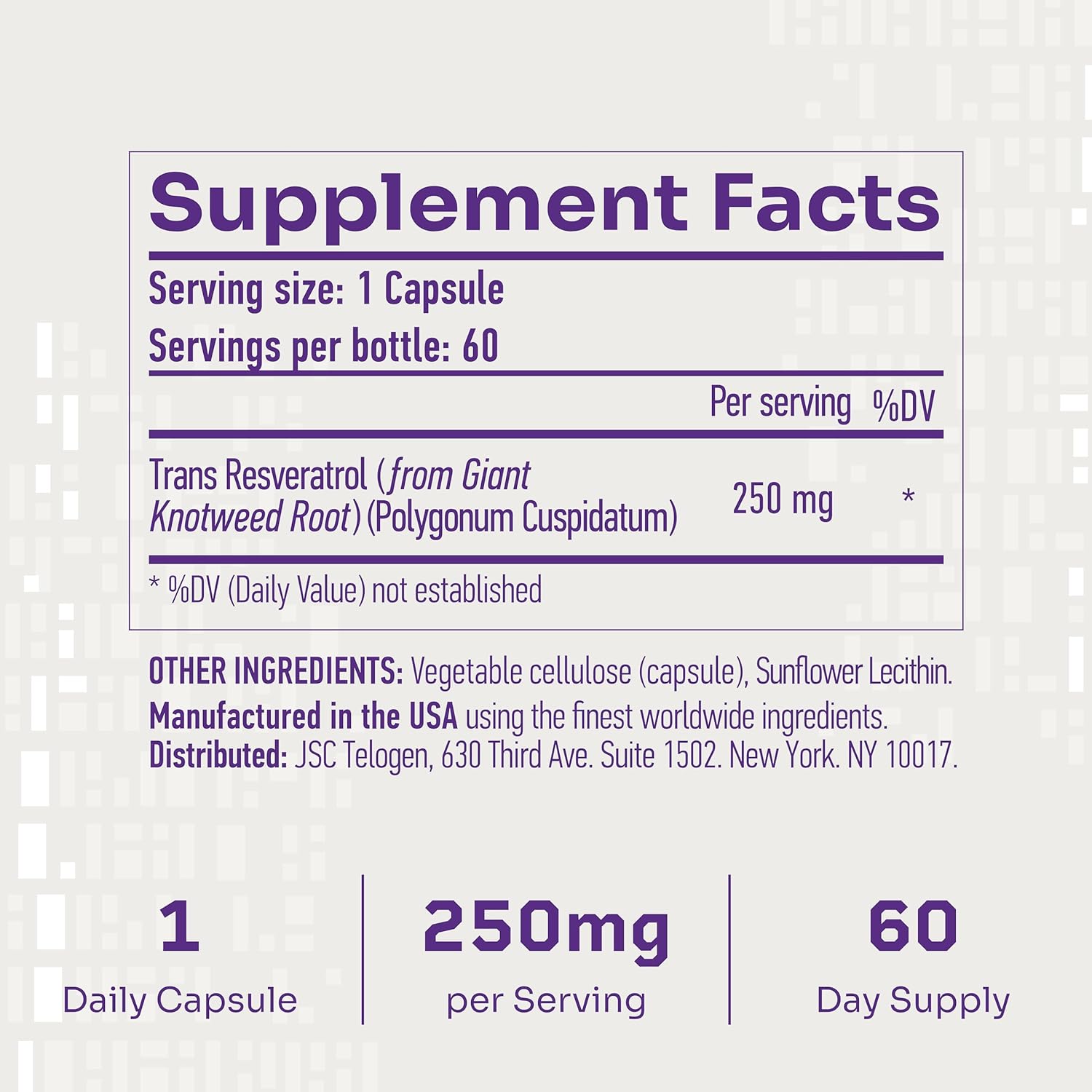 High Purity Liposomal Trans Resveratrol Supplement - 250mg Capsules, Vegan, Antioxidant - 60 Count