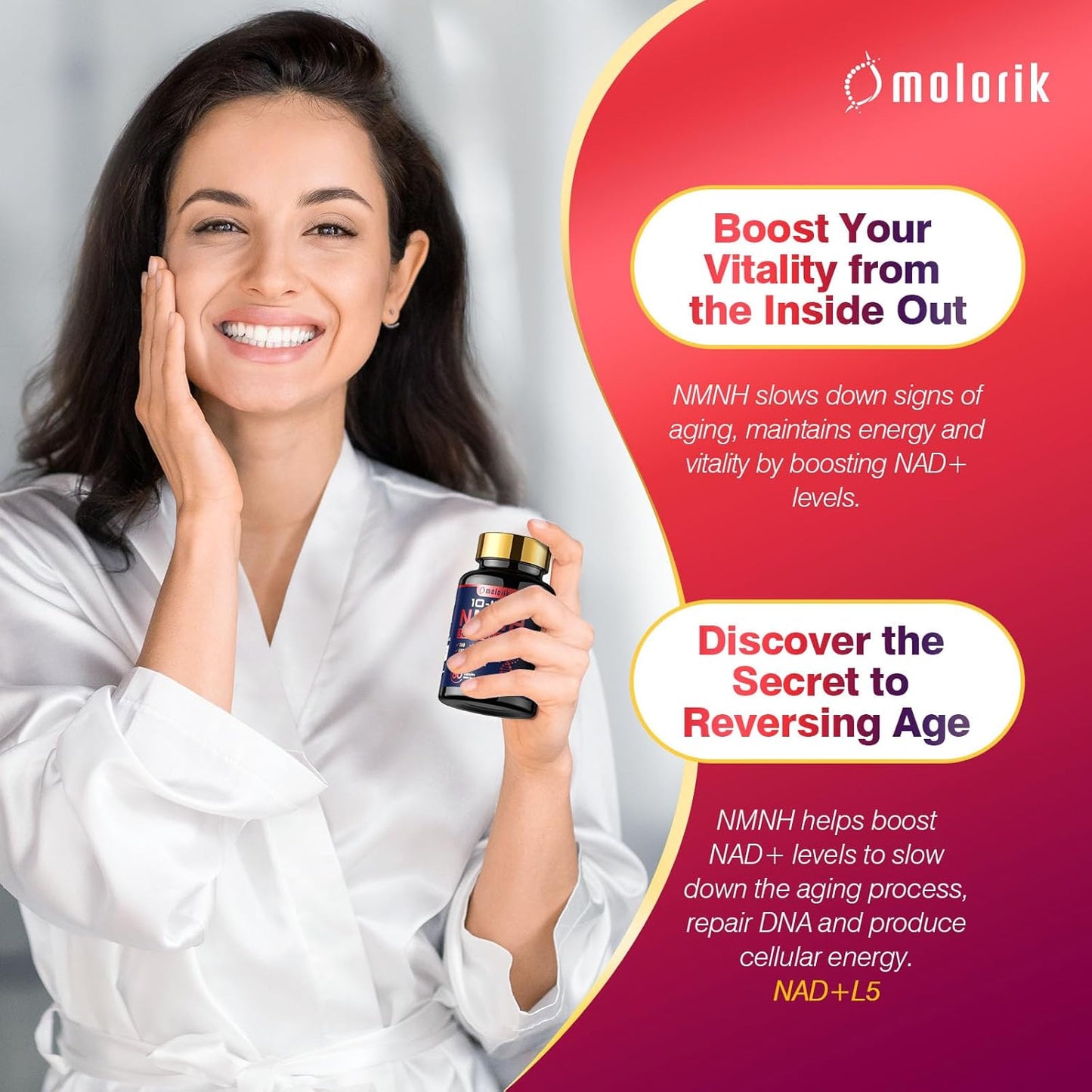 High Purity Molorik NMNH Supplement 1000mg - 58 Capsules for Anti-Aging, Energy & Focus - Gluten Free, Non-GMO - 29 Servings