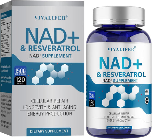 High Purity NAD+ & Resveratrol Supplement - 120 Capsules, 1500mg - Anti-Aging, Antioxidant Support, Energy Boost