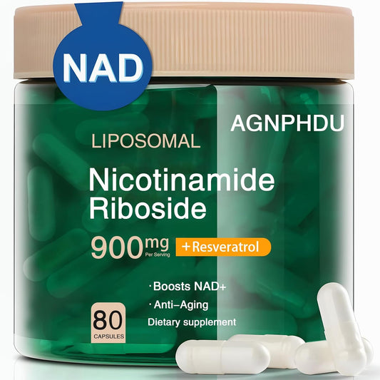 High Purity NAD+ Supplement with Liposomal Nicotinamide Riboside, Resveratrol, and Quercetin - 80 Capsules for Energy, Anti-Aging, and Focus